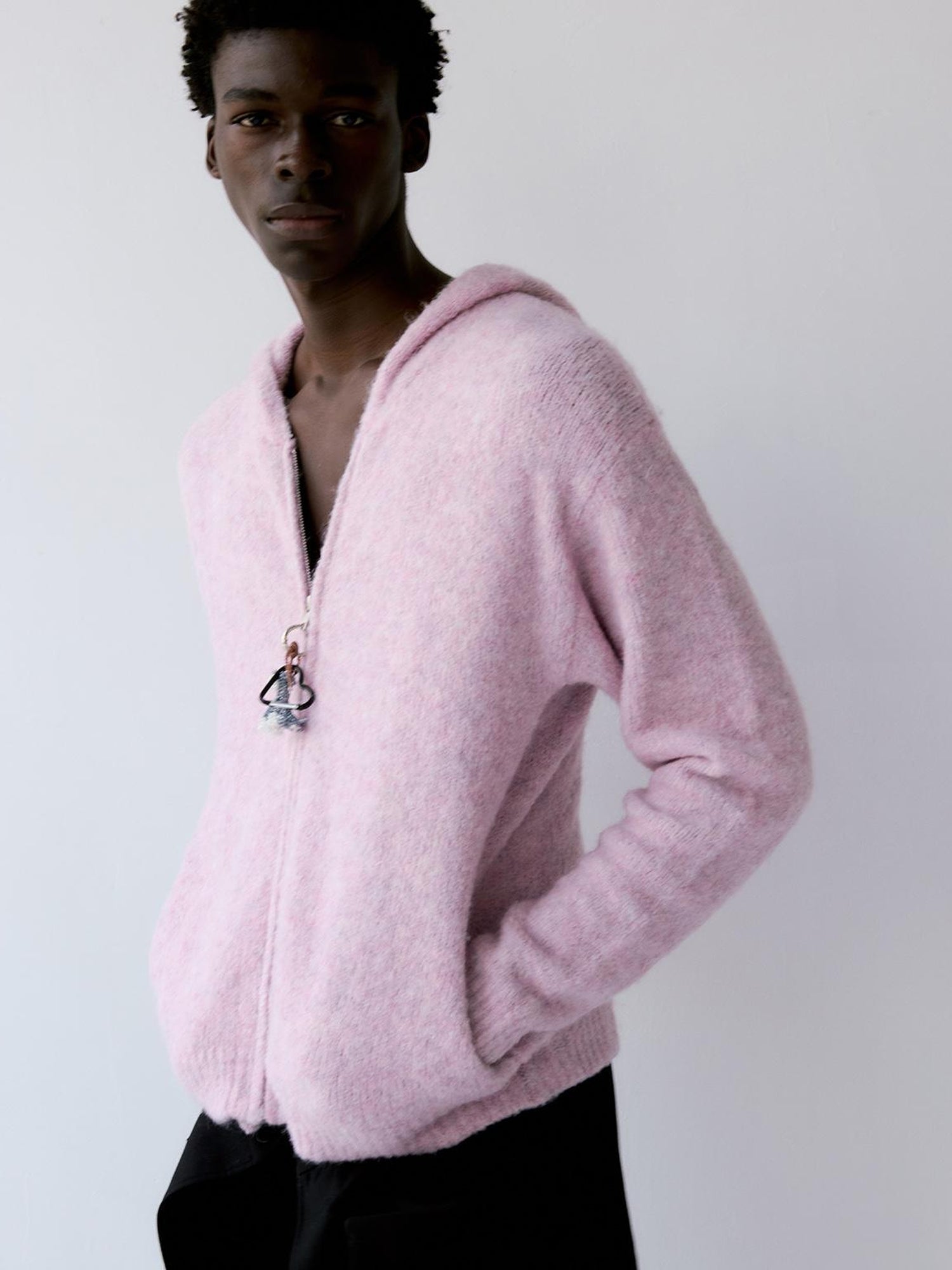 Delivery Unisex Hooded Zip Up Sweater In Purple Loop Yarn