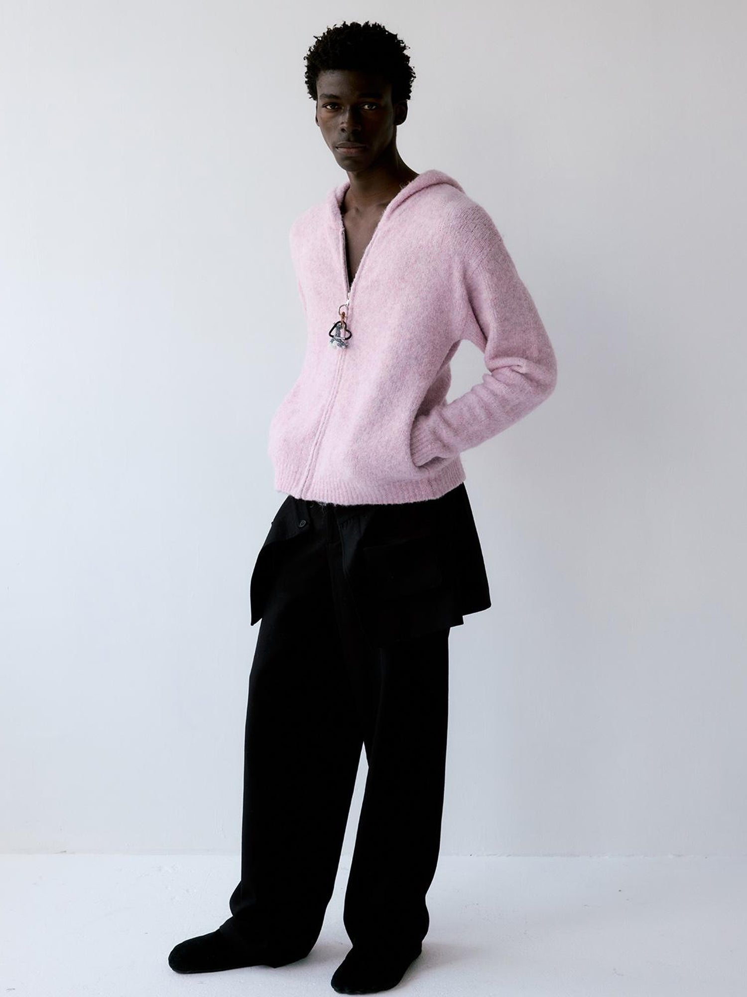 Delivery Unisex Hooded Zip Up Sweater In Purple Loop Yarn