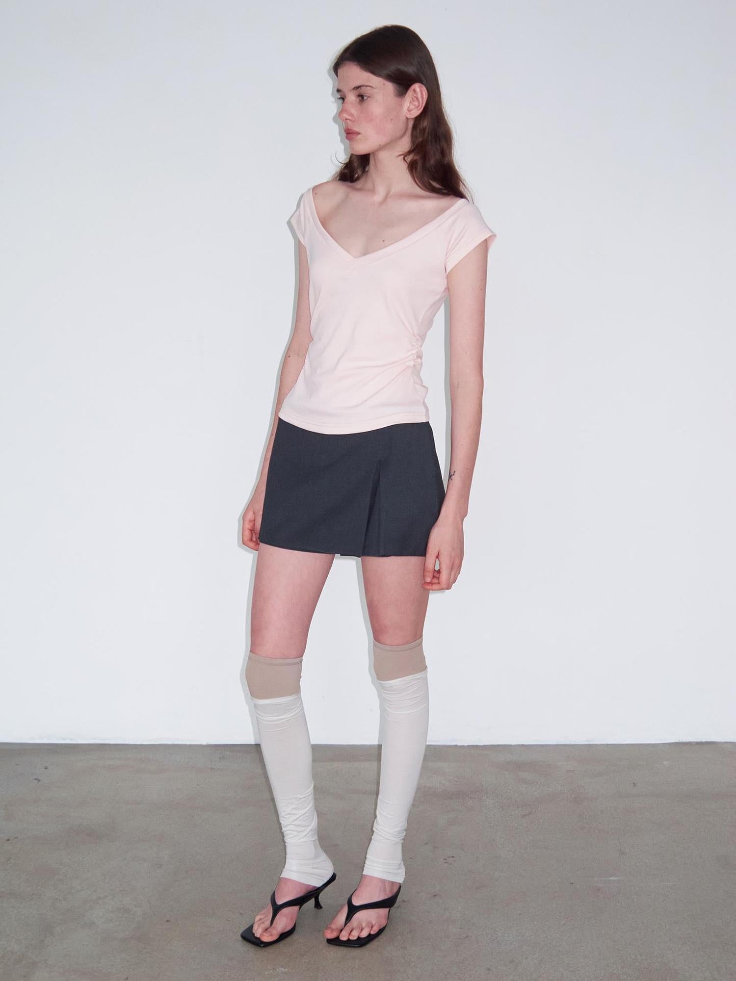 Delivery V-Neck Cropped Tee with Ruffle Sleeves Rhinestone