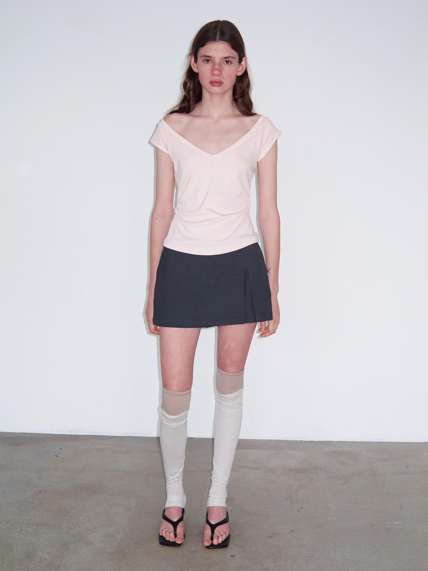 Delivery V-Neck Cropped Tee with Ruffle Sleeves Rhinestone