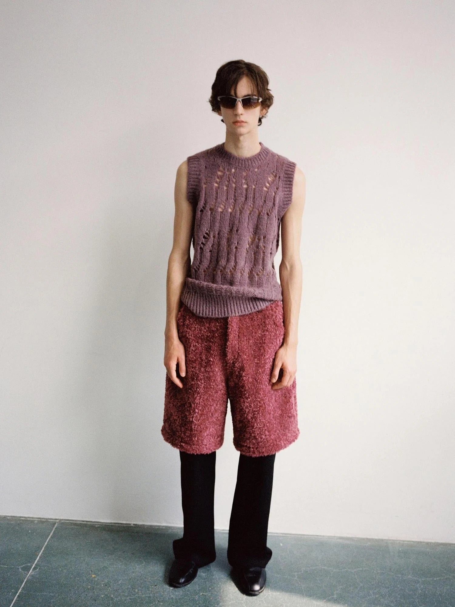 V-Neck Grape Purple Cutout Mohair Wool Vest