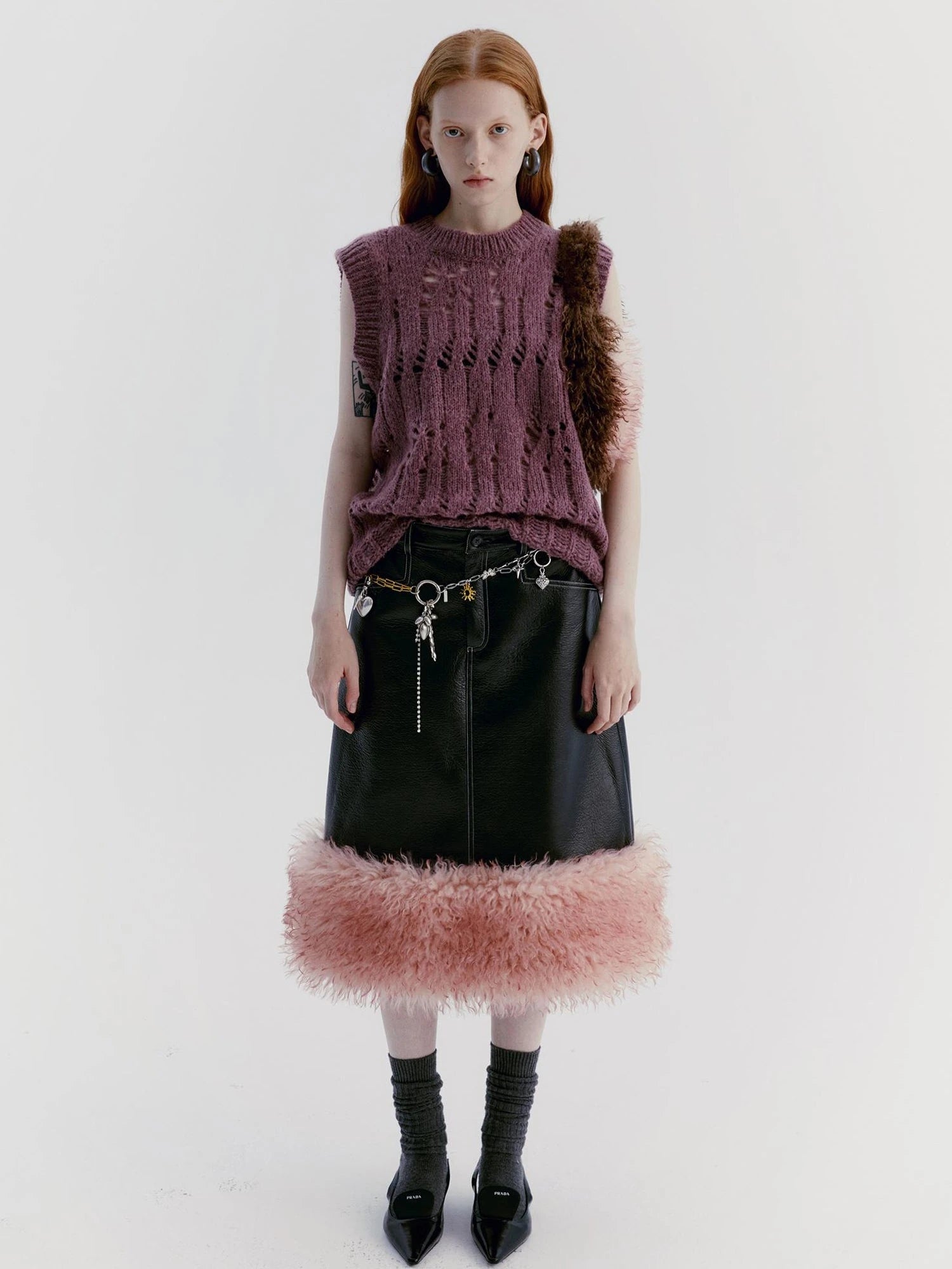 V-Neck Grape Purple Cutout Mohair Wool Vest