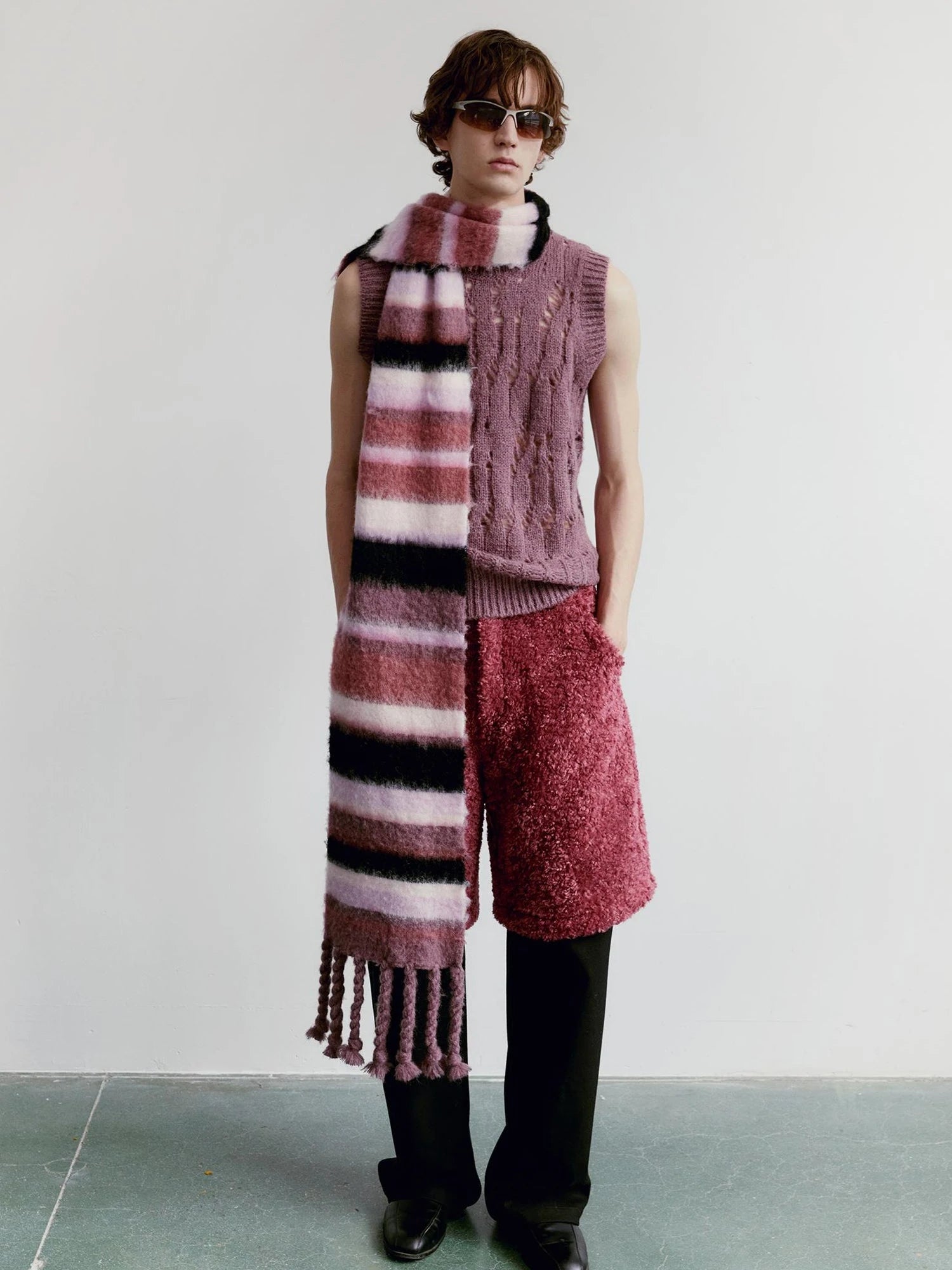 V-Neck Grape Purple Cutout Mohair Wool Vest