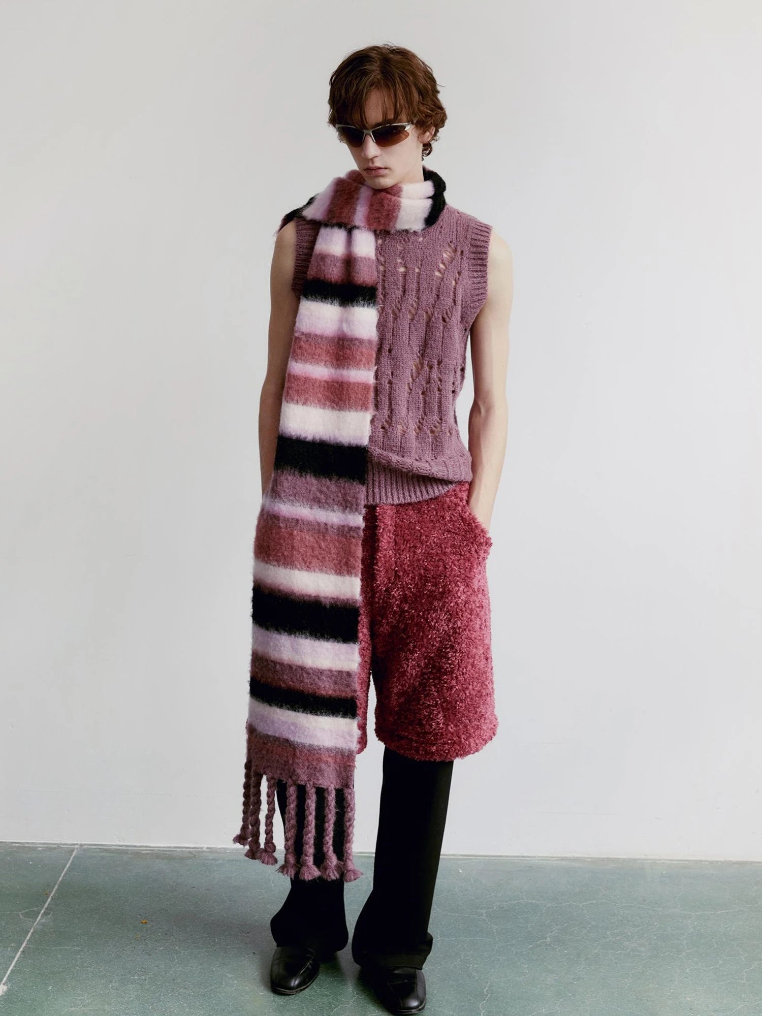 V-Neck Grape Purple Cutout Mohair Wool Vest