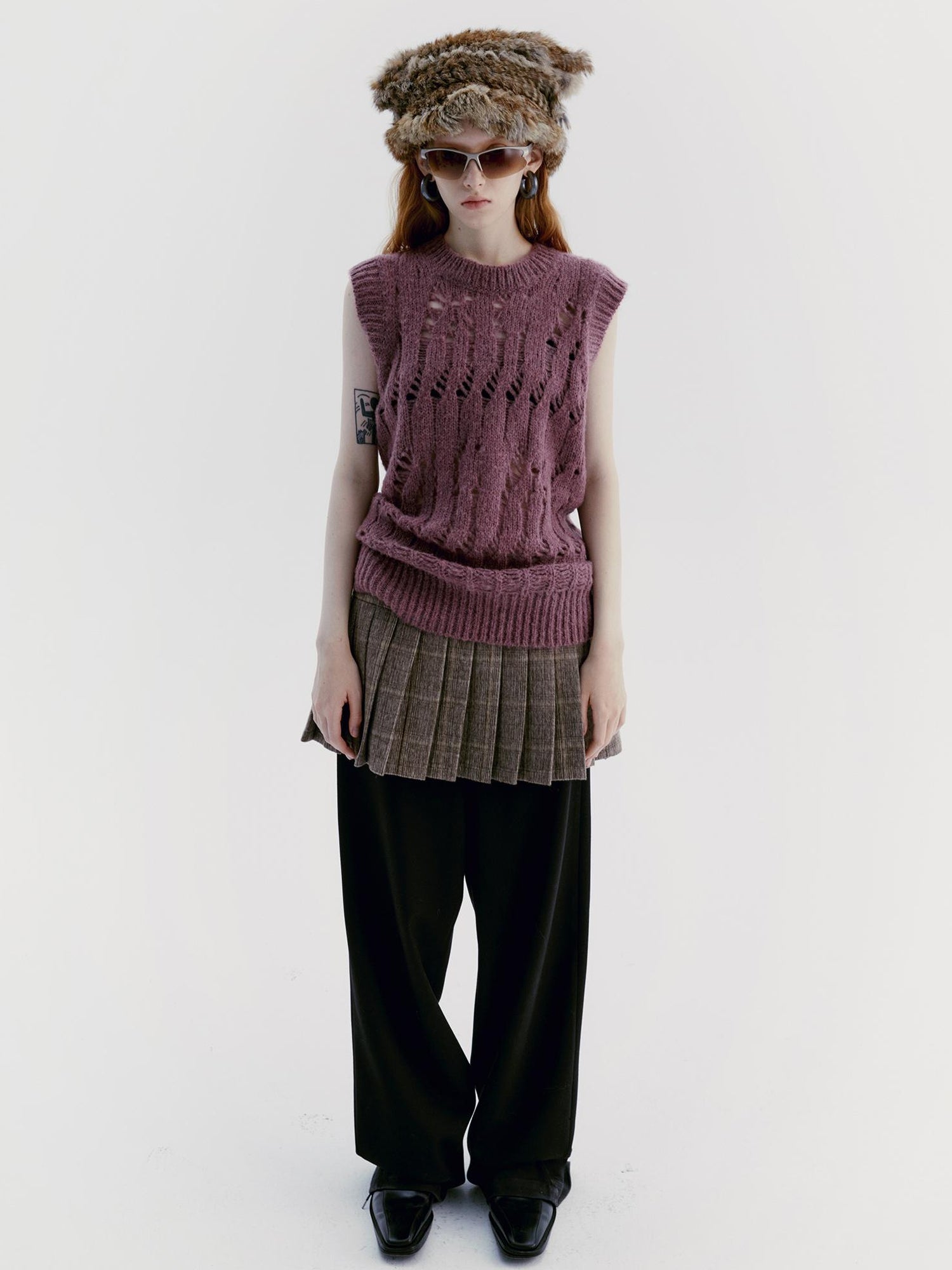 Delivery V-Neck Grape Purple Cutout Mohair Wool Vest