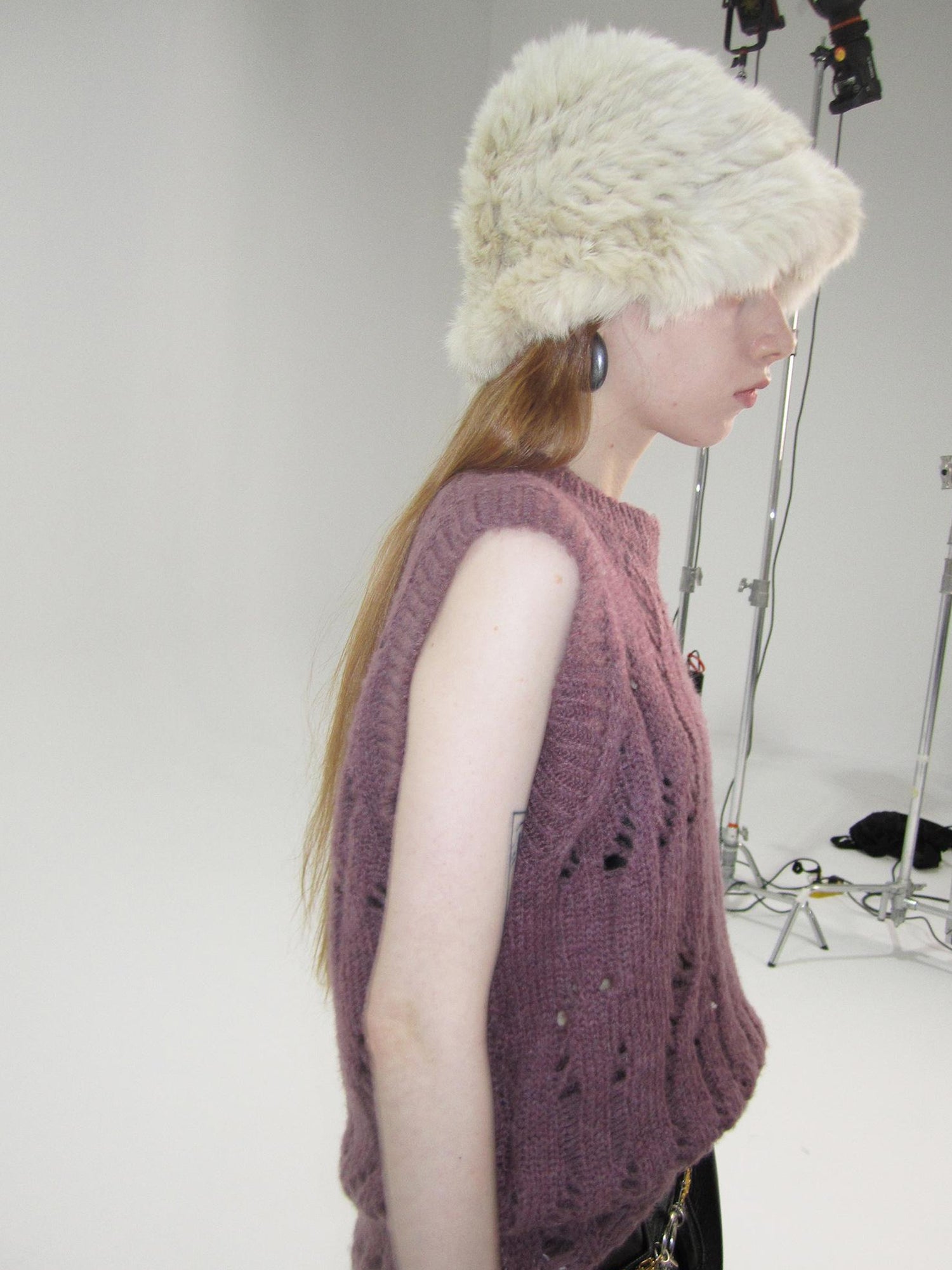 Delivery V-Neck Grape Purple Cutout Mohair Wool Vest