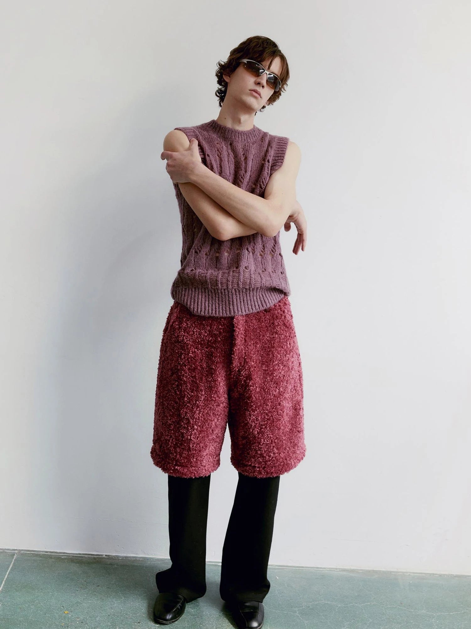 V-Neck Grape Purple Cutout Mohair Wool Vest