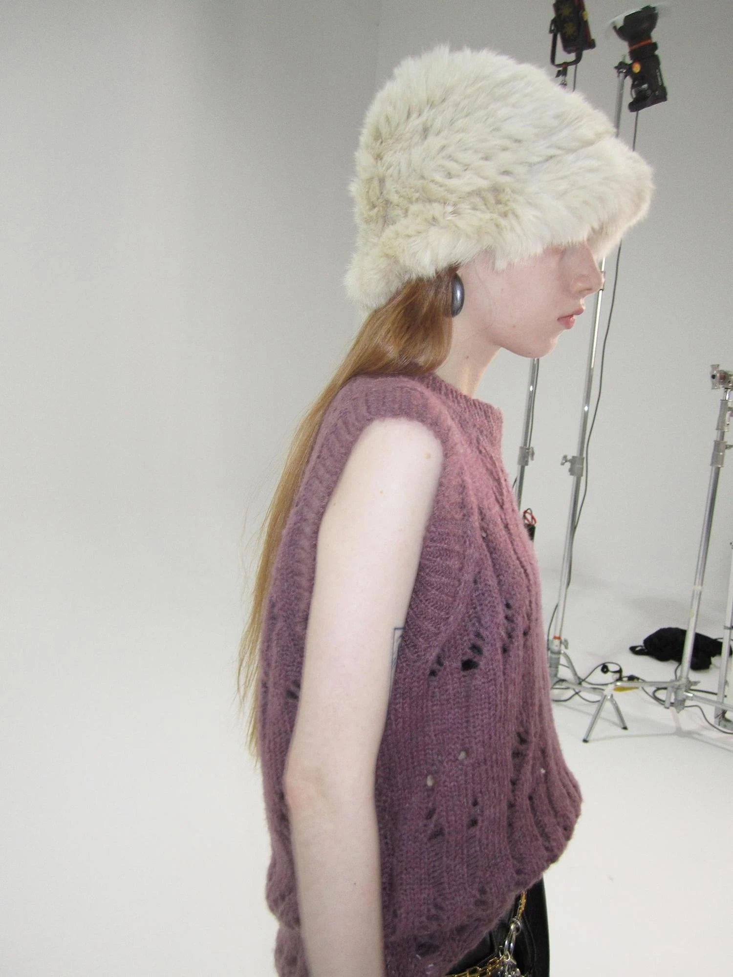 V-Neck Grape Purple Cutout Mohair Wool Vest