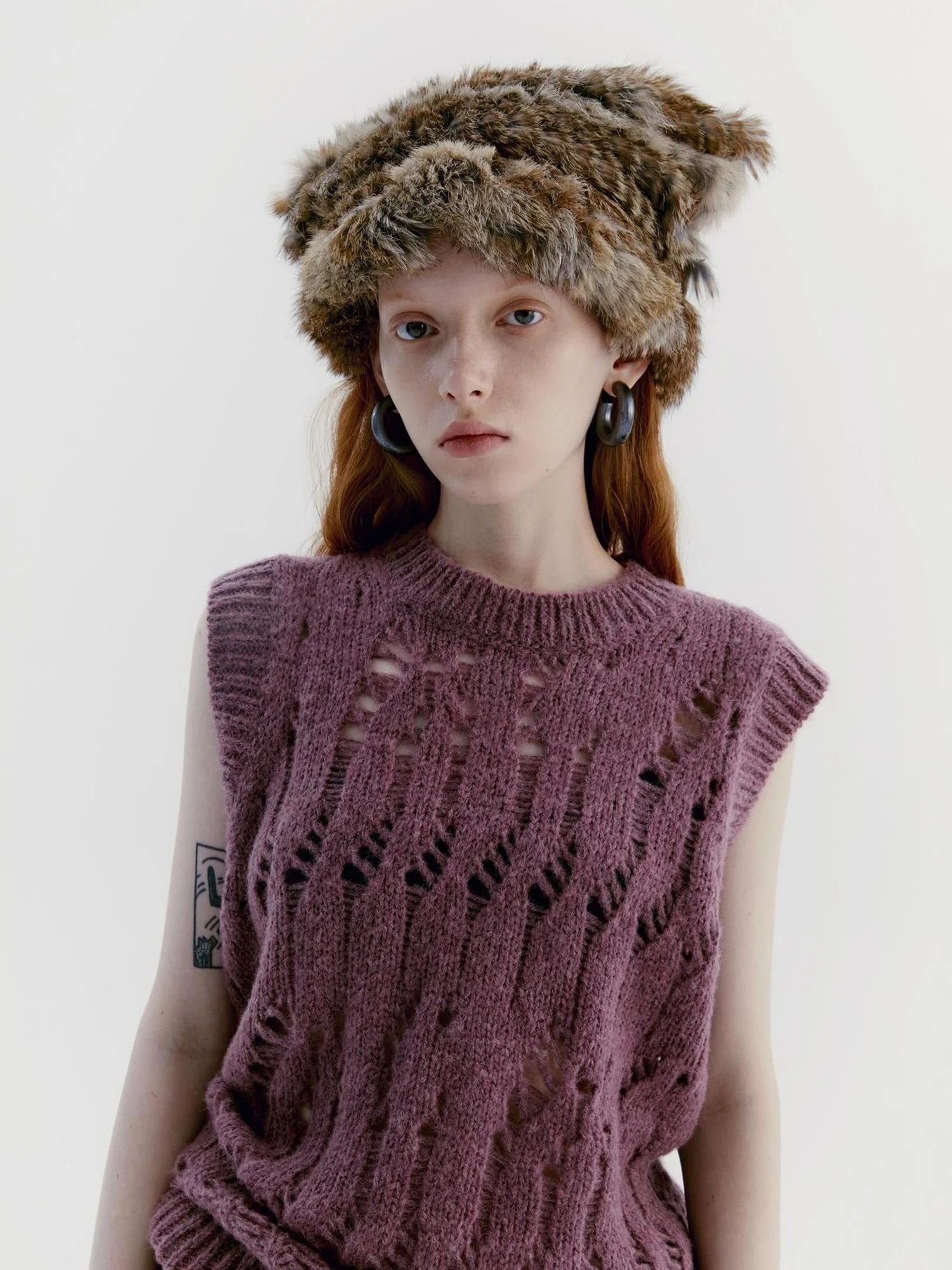 V-Neck Grape Purple Cutout Mohair Wool Vest