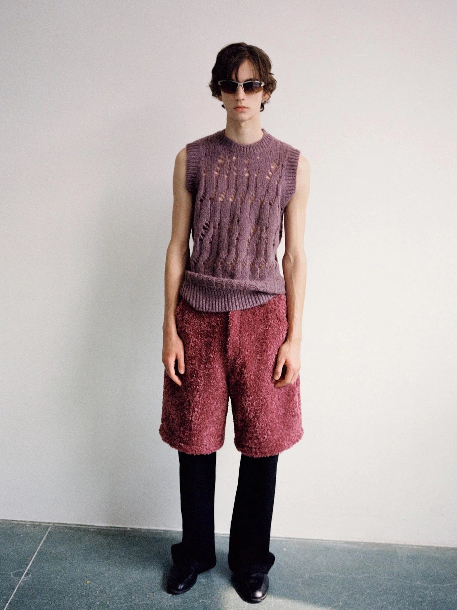 V-Neck Grape Purple Cutout Mohair Wool Vest