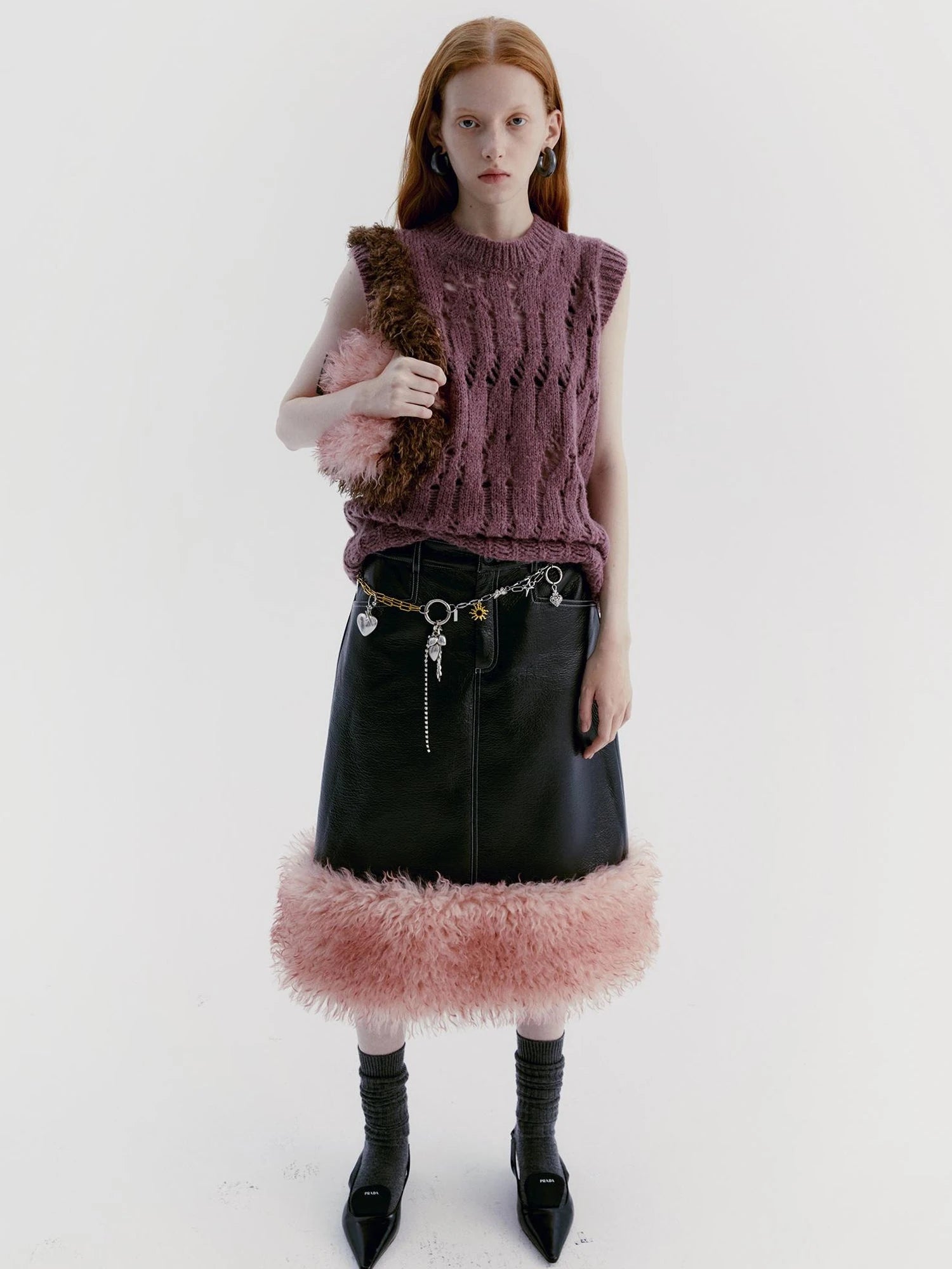 V-Neck Grape Purple Cutout Mohair Wool Vest