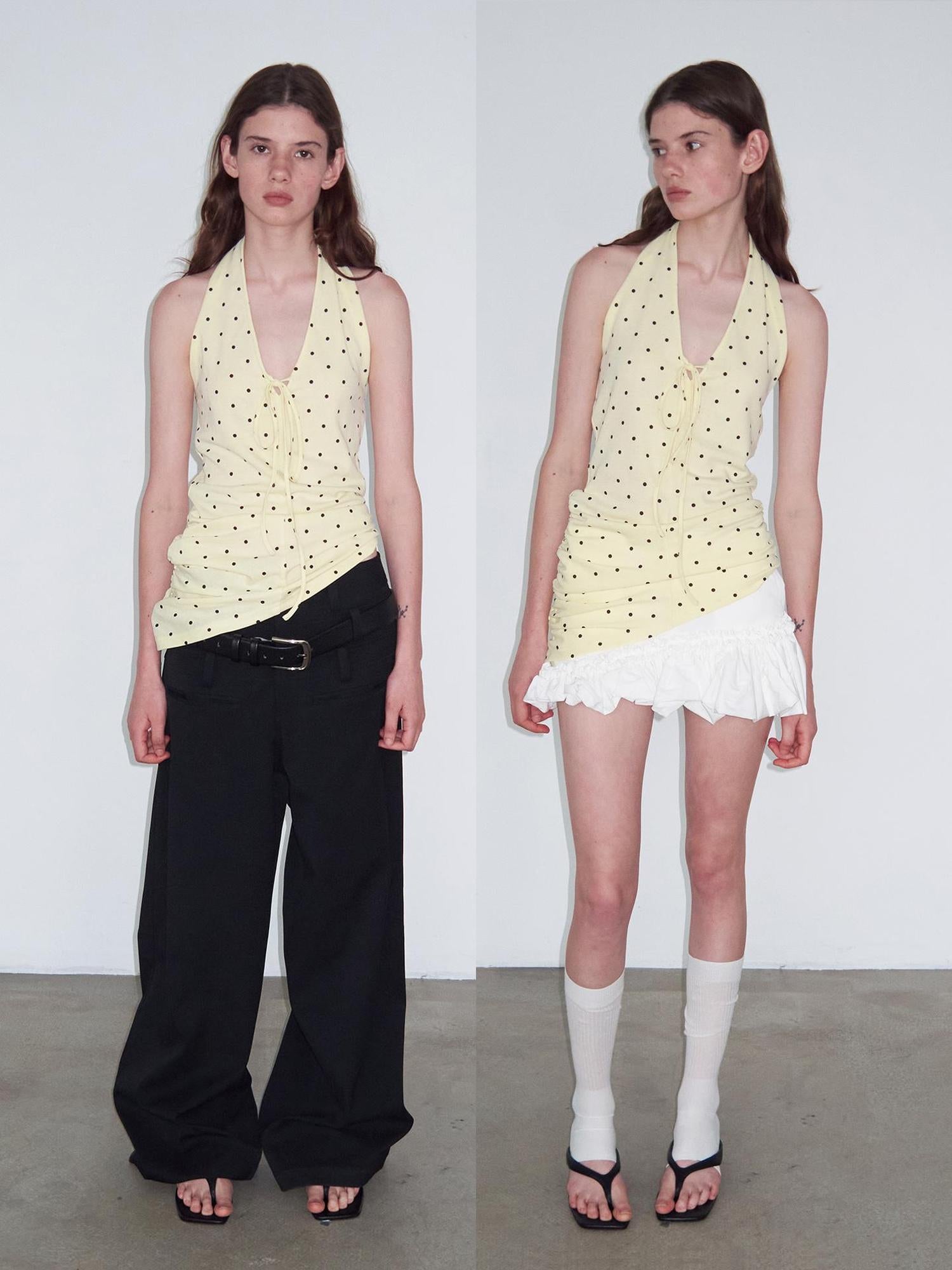 Delivery V-Neck Polka Dot Backless Knit Camisole Top