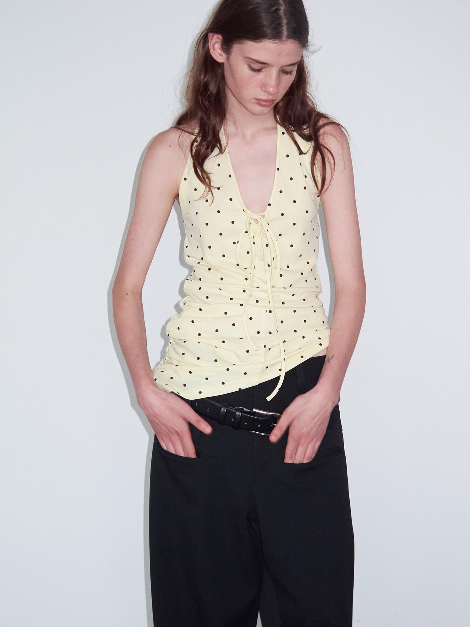Delivery V-Neck Polka Dot Backless Knit Camisole Top