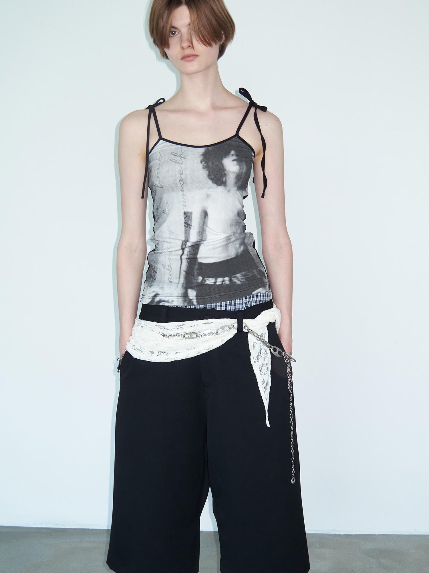 Delivery Vintage Black & White Portrait Print Tie Back Camisole