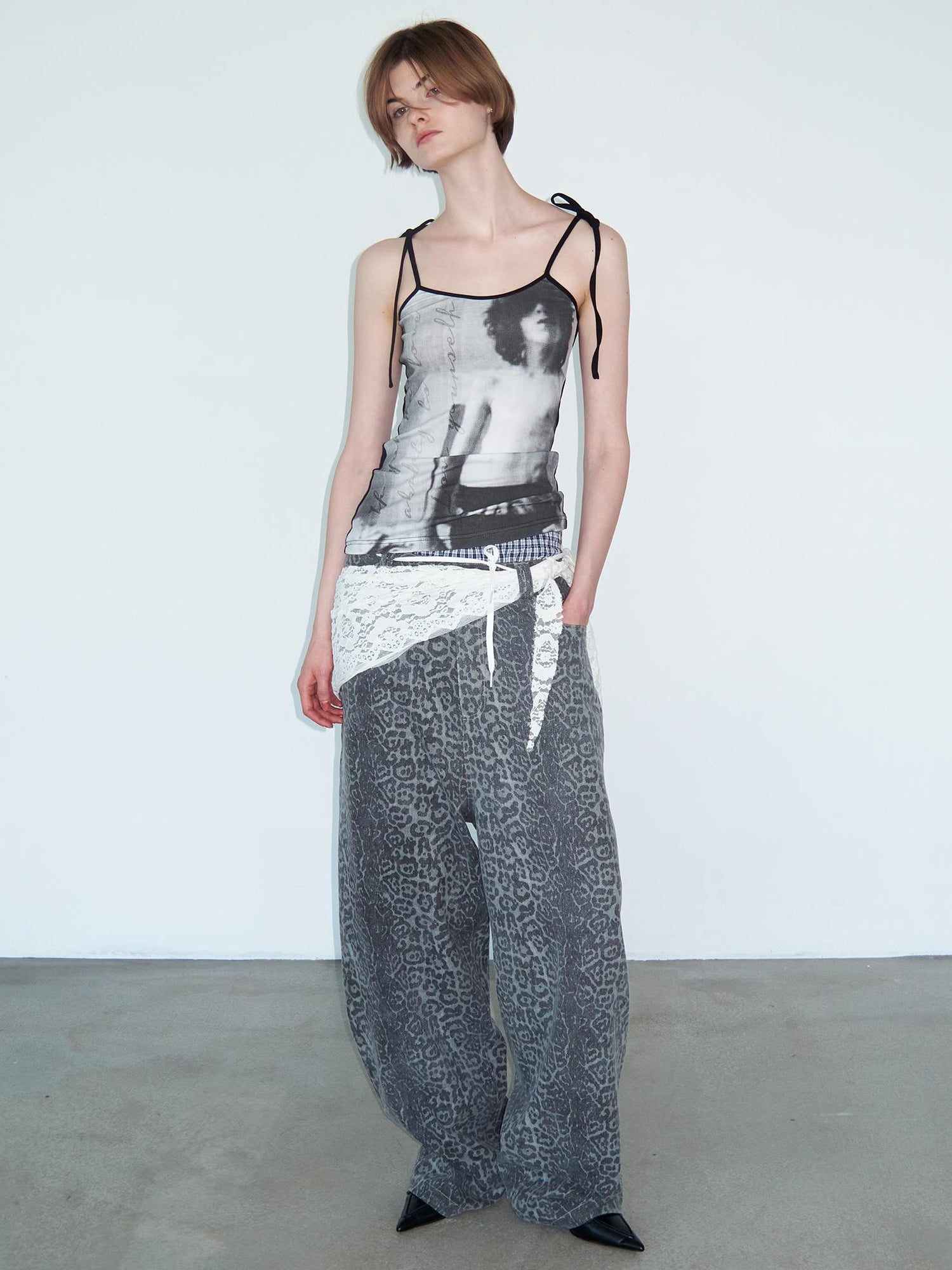 Delivery Vintage Black & White Portrait Print Tie Back Camisole