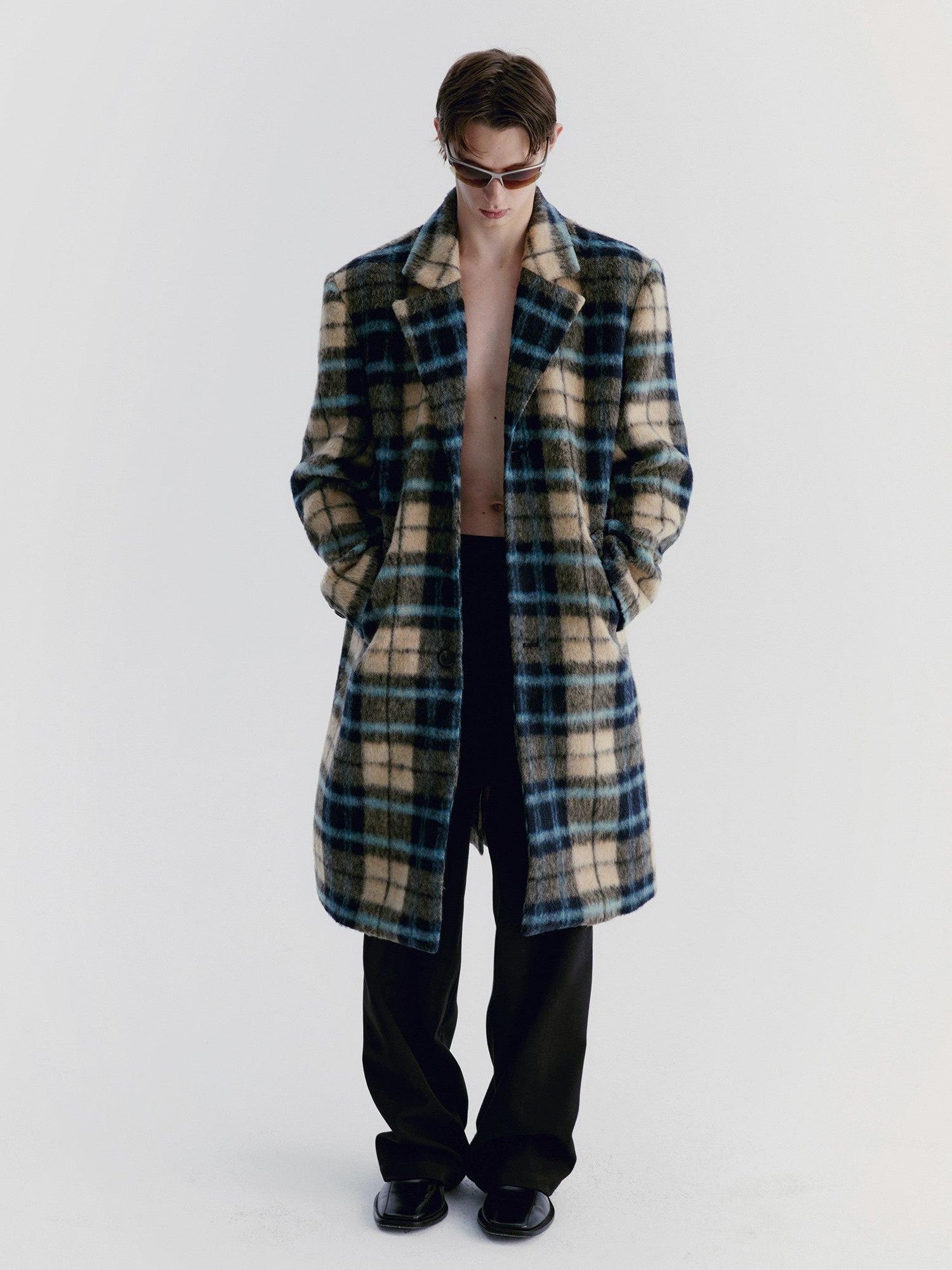 Delivery Vintage Blue Yellow Plaid Plush Texture Women&