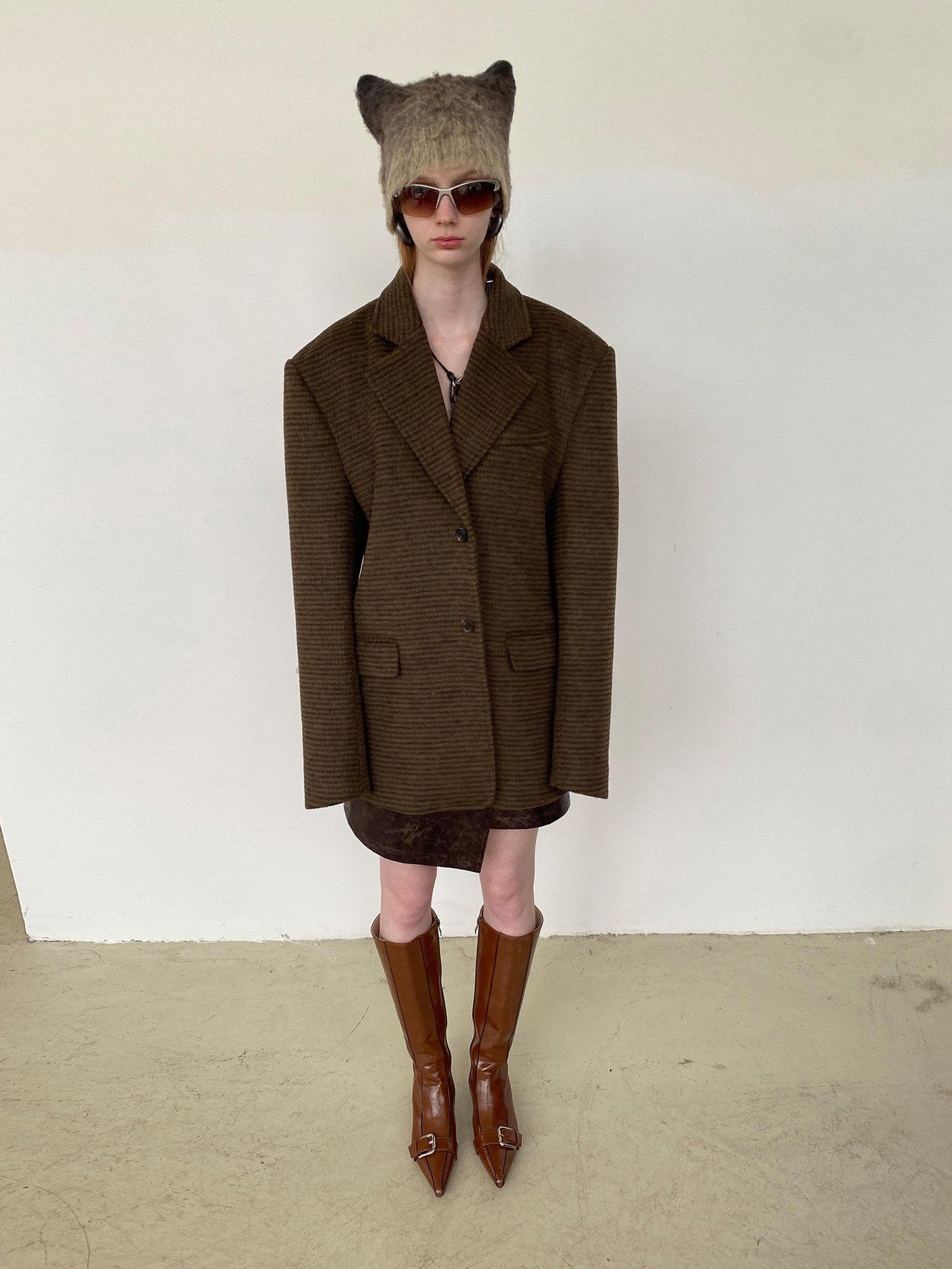 Delivery Vintage Brown Fine Check Pleated Women&