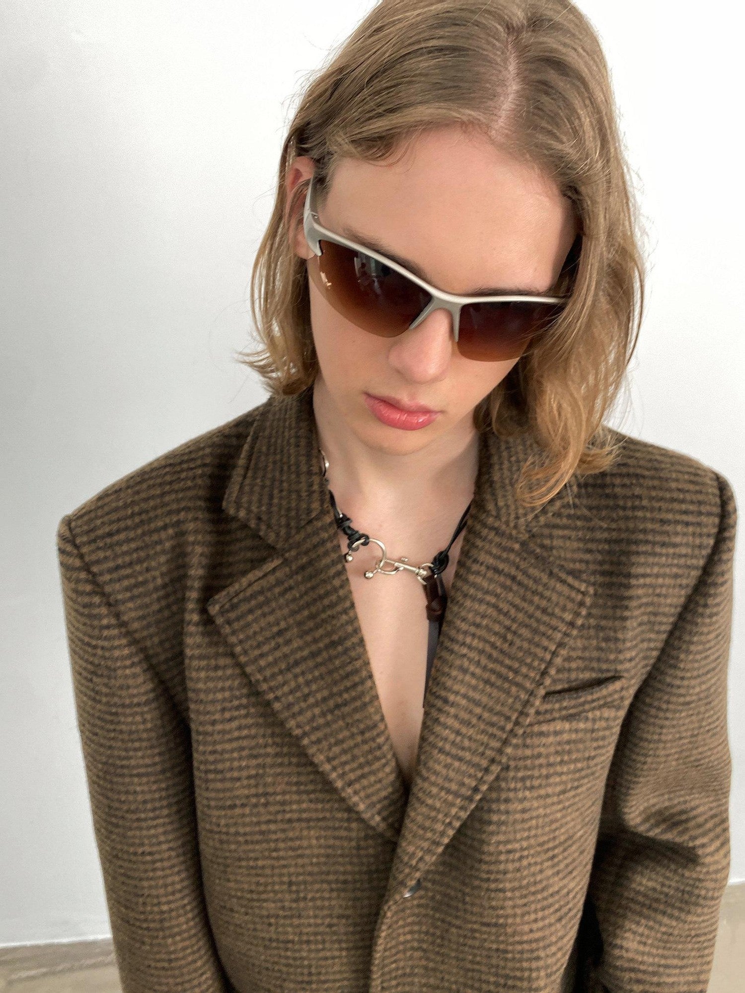 Delivery Vintage Brown Fine Check Pleated Women&