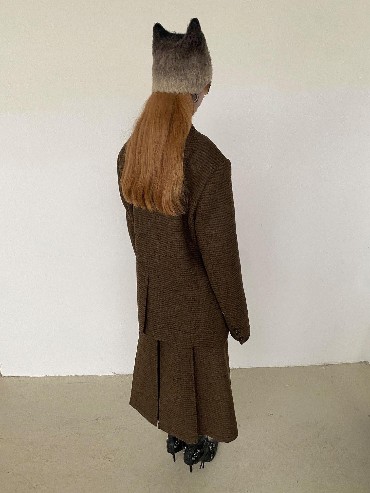 Delivery Vintage Brown Fine Check Pleated Women&