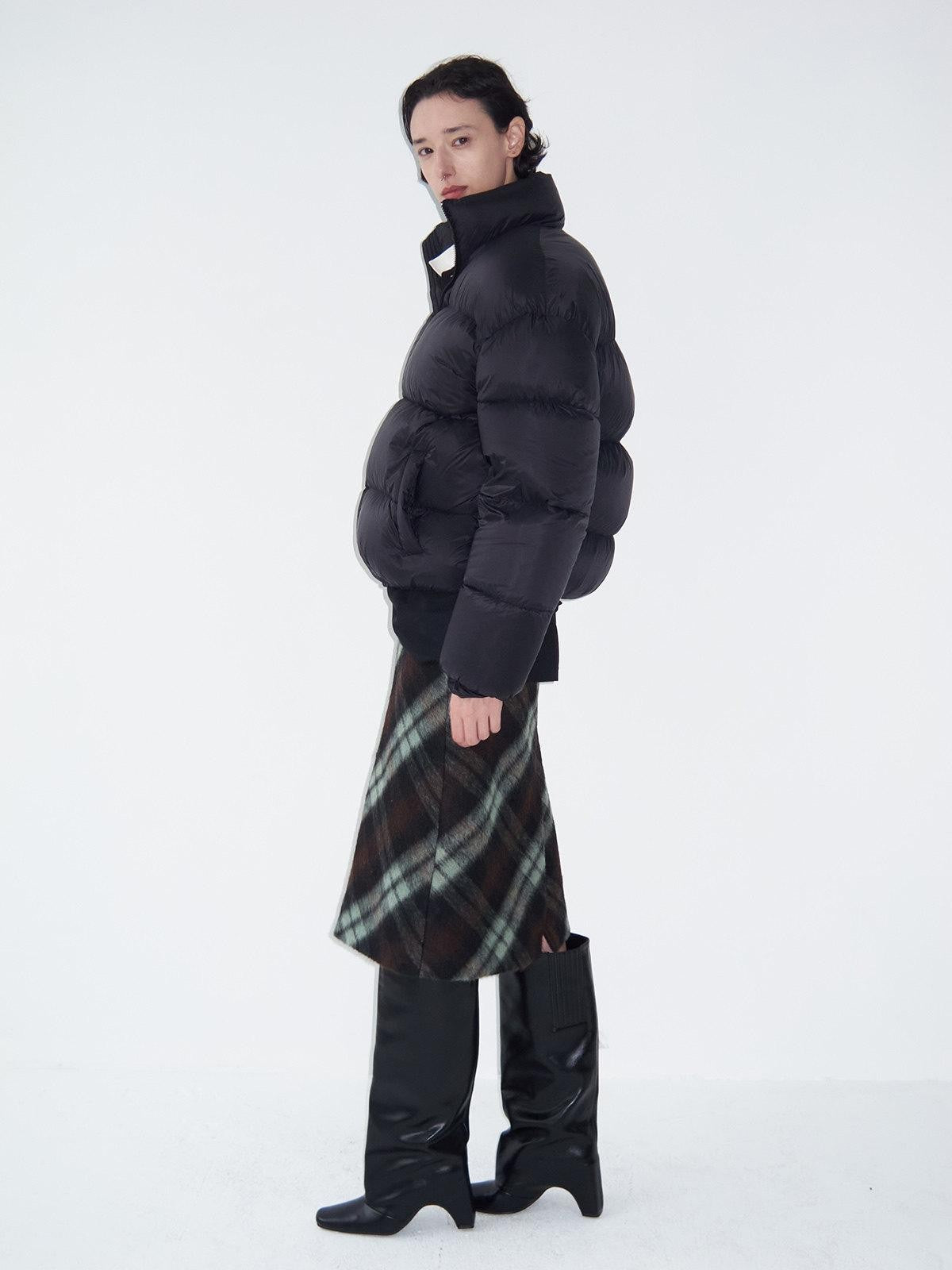 Delivery Vintage Brown Green Plaid Zip Jacket Straight Skirt Women&