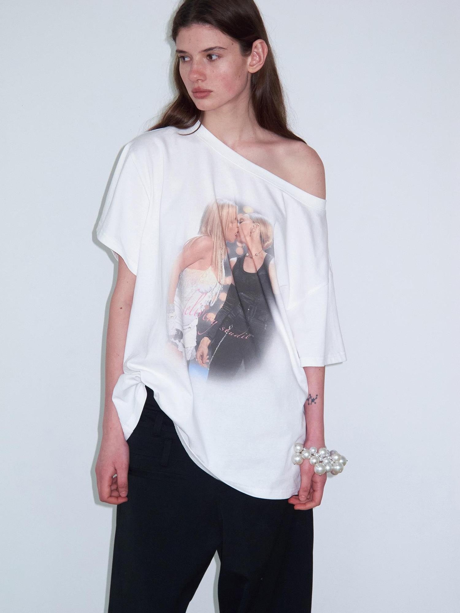 Delivery Vintage Century Kiss Print Asymmetric Women&