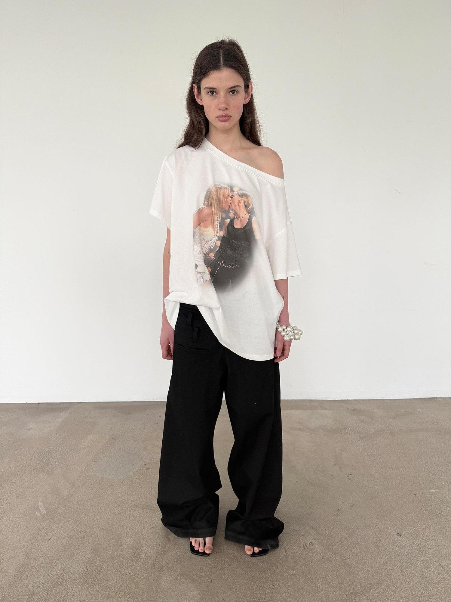 Delivery Vintage Century Kiss Print Asymmetric Women&