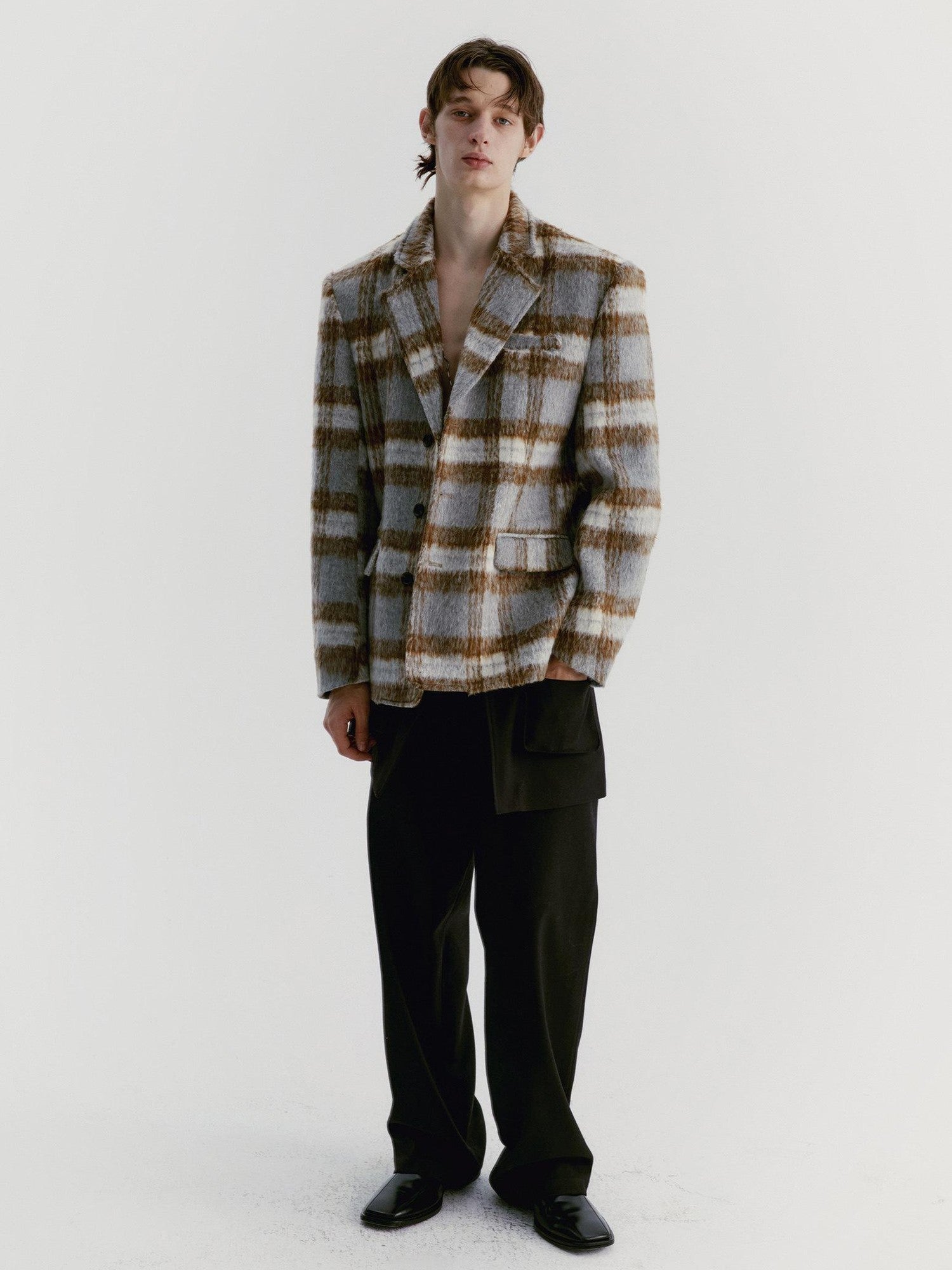 Delivery Vintage Grey Plaid Pleated Asymmetrical Women&
