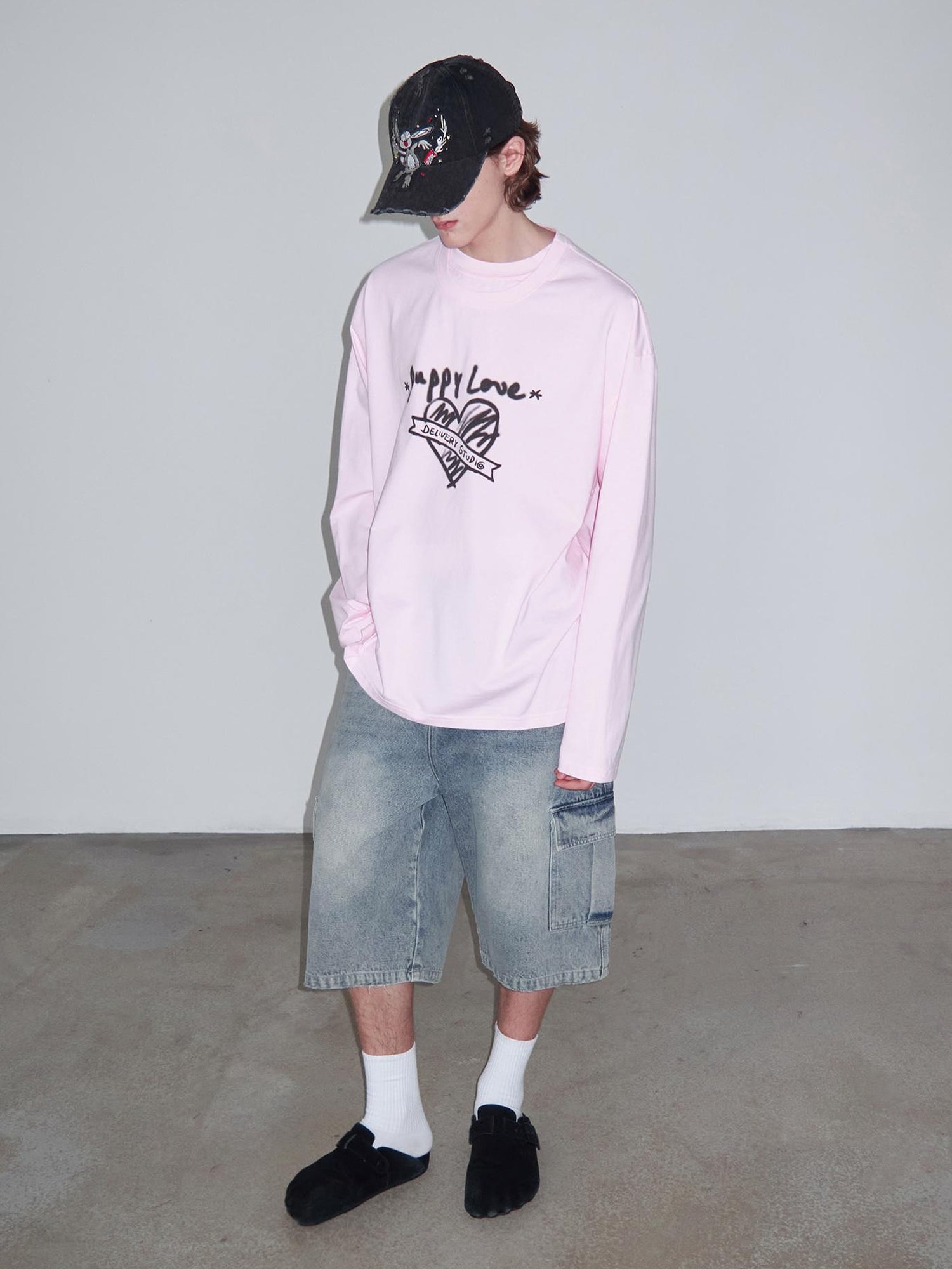 Delivery Vintage Light Blue Washed Denim Cargo Shorts Unisex