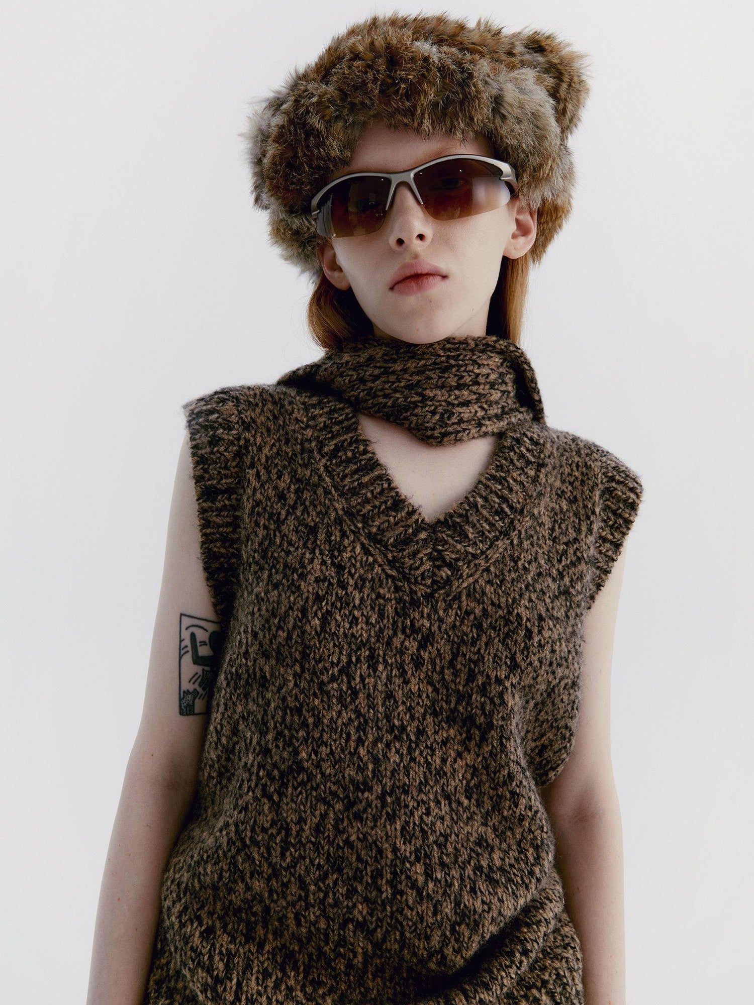 Delivery Vintage Marled V-neck Pocketed Women&