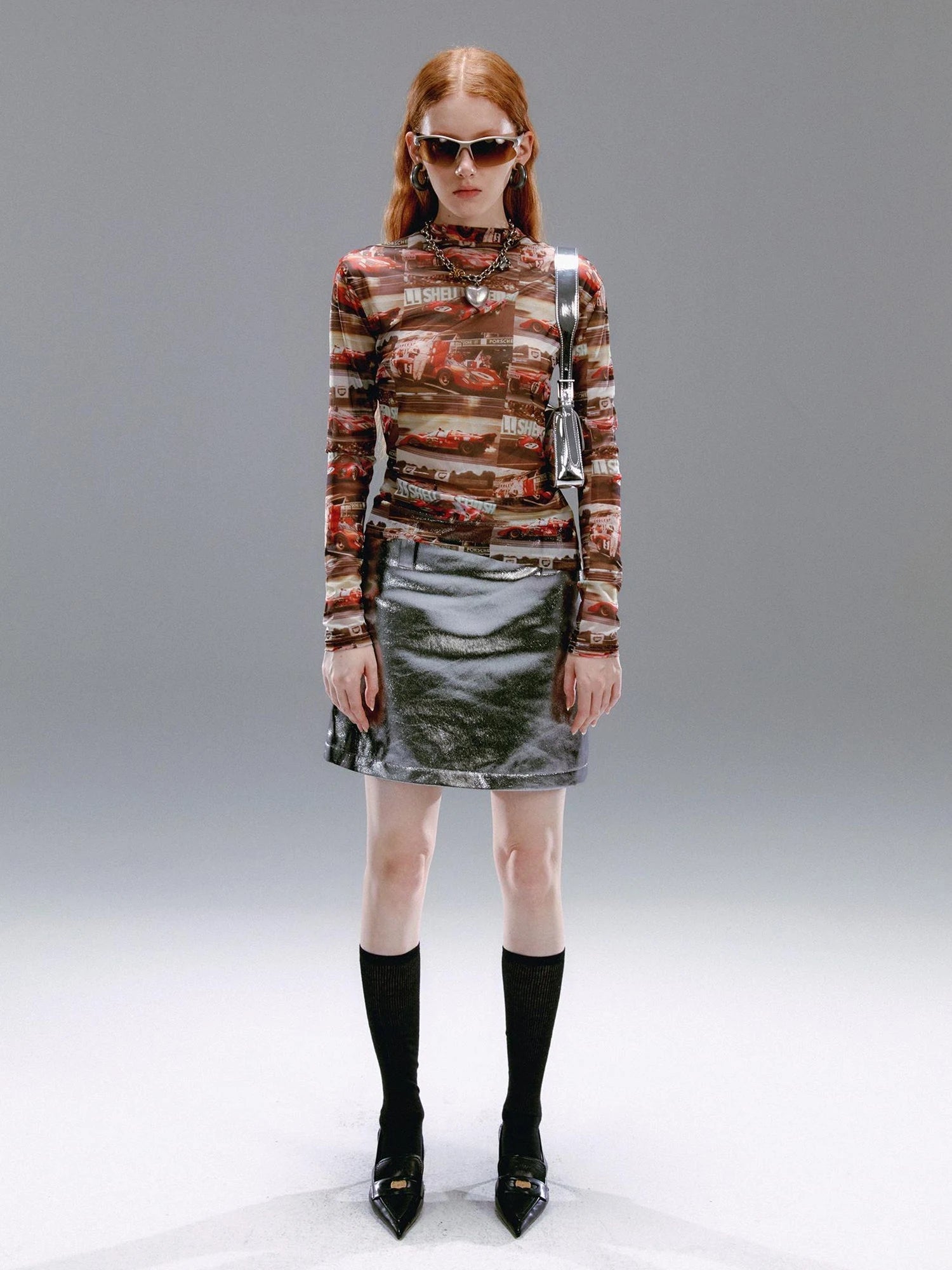 Vintage Metallic Silver Gray Sequin A Line Mini Skirt