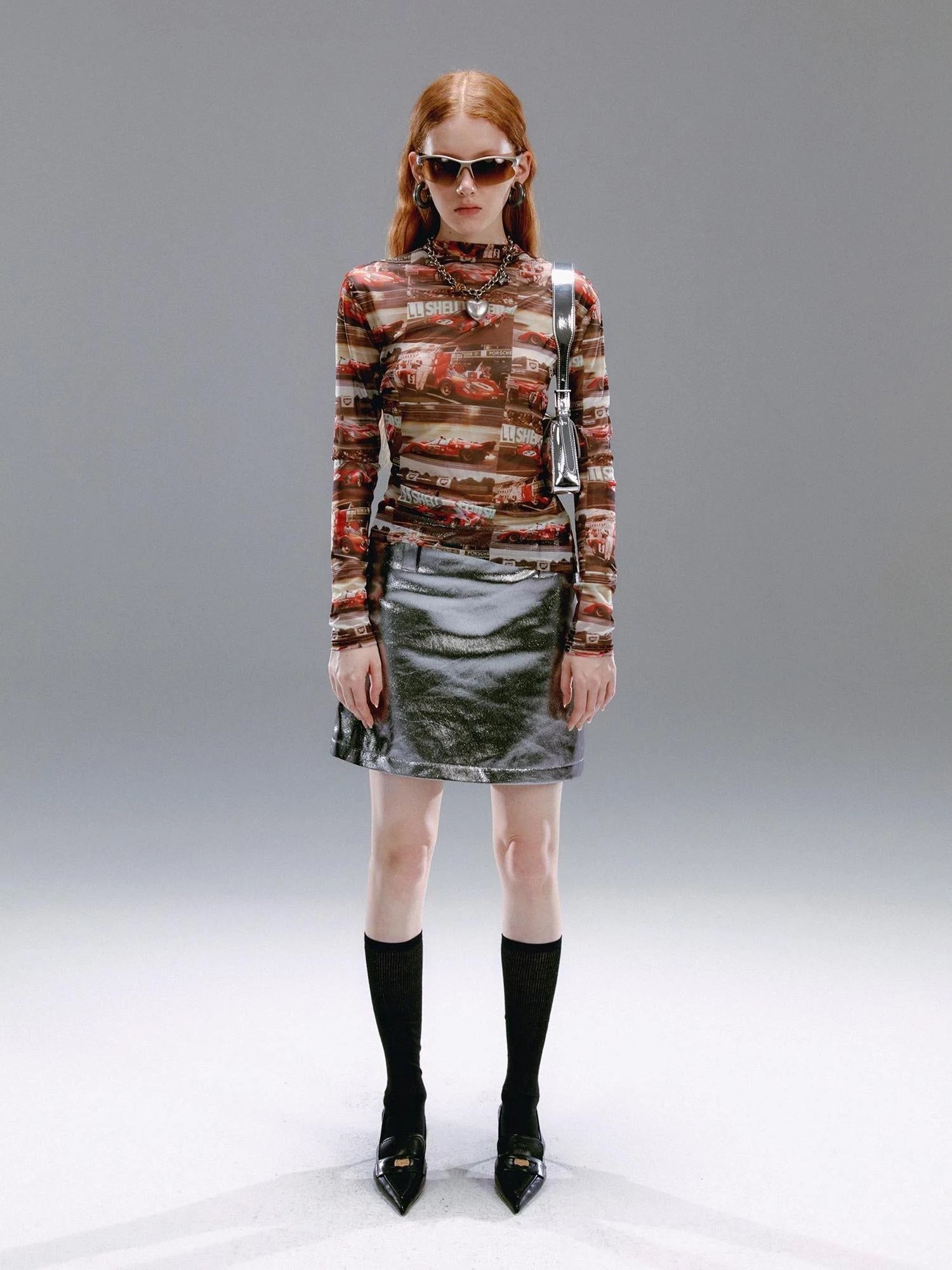 Vintage Metallic Silver Gray Sequin A Line Mini Skirt