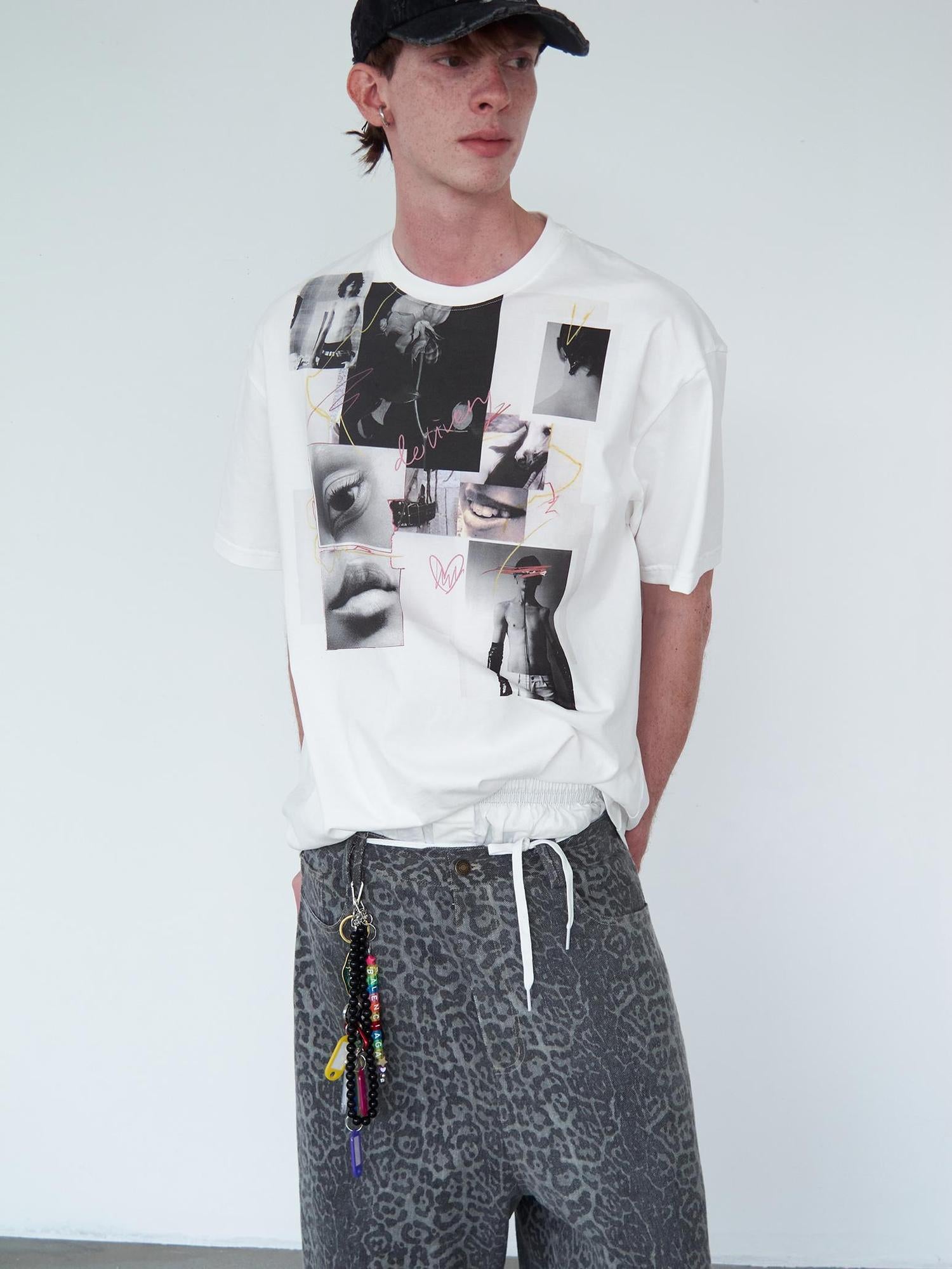 Delivery Vintage Photo Collage Doodle Print Tee