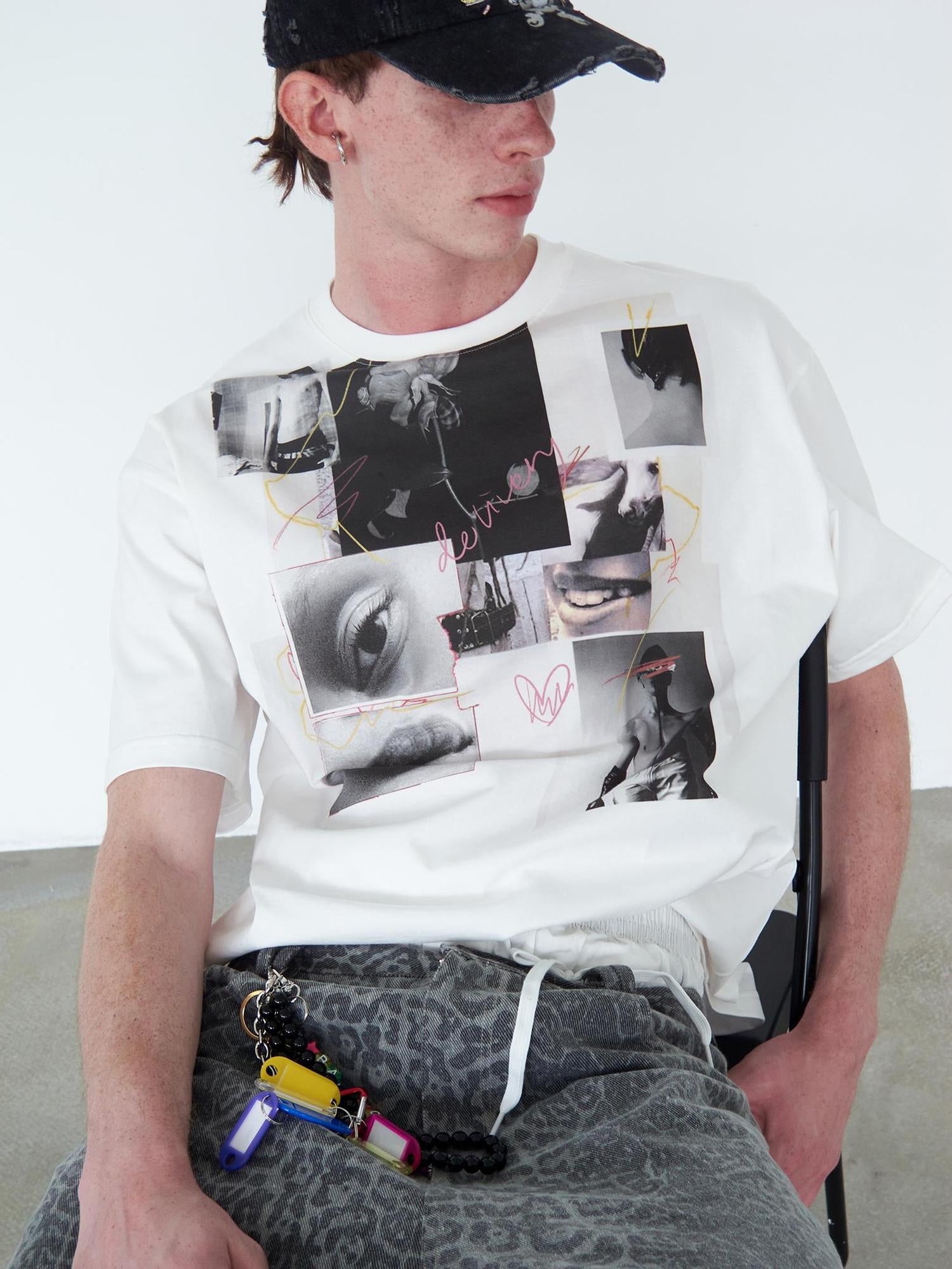 Delivery Vintage Photo Collage Doodle Print Tee