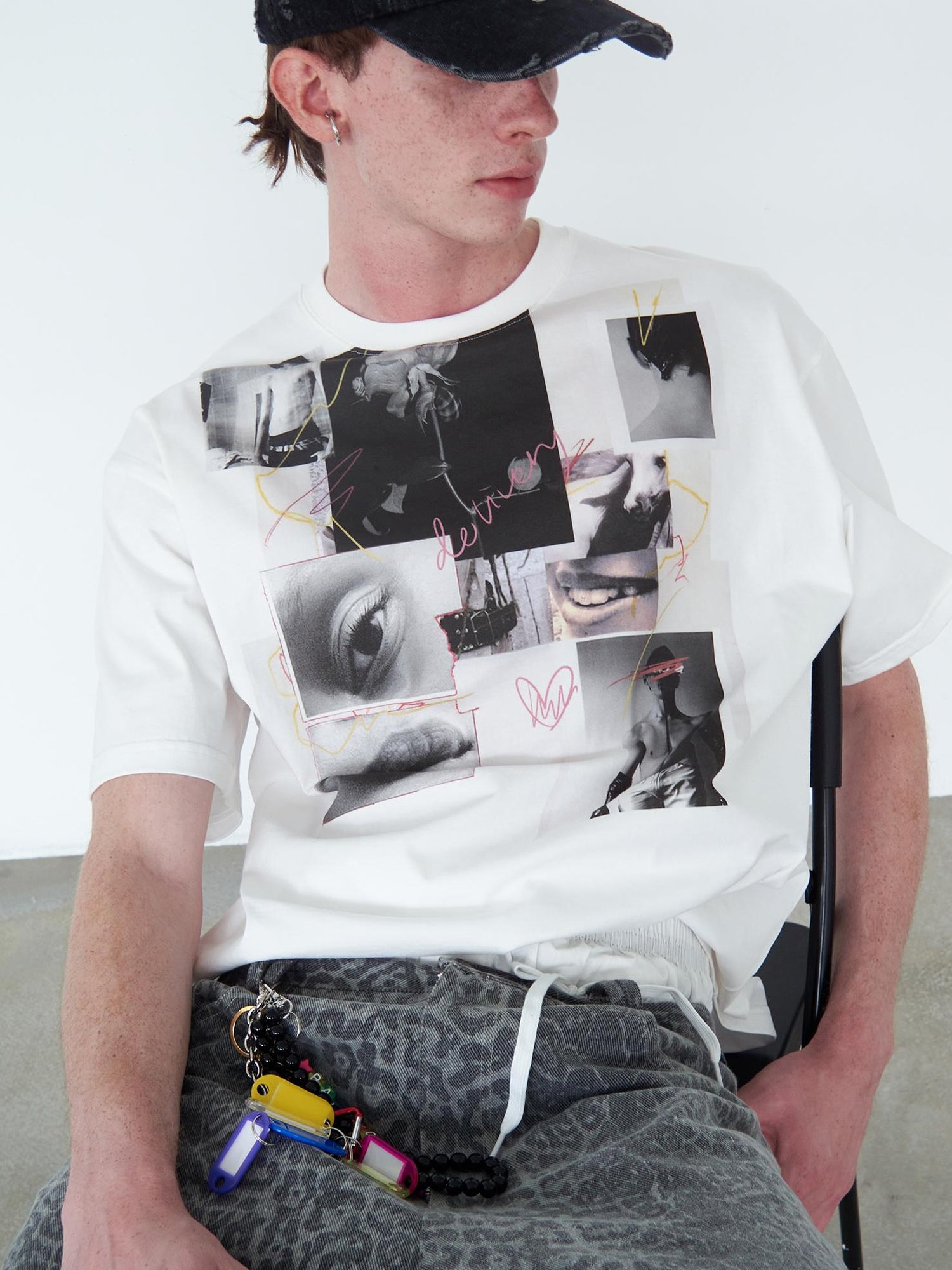 Delivery Vintage Photo Collage Doodle Print Tee