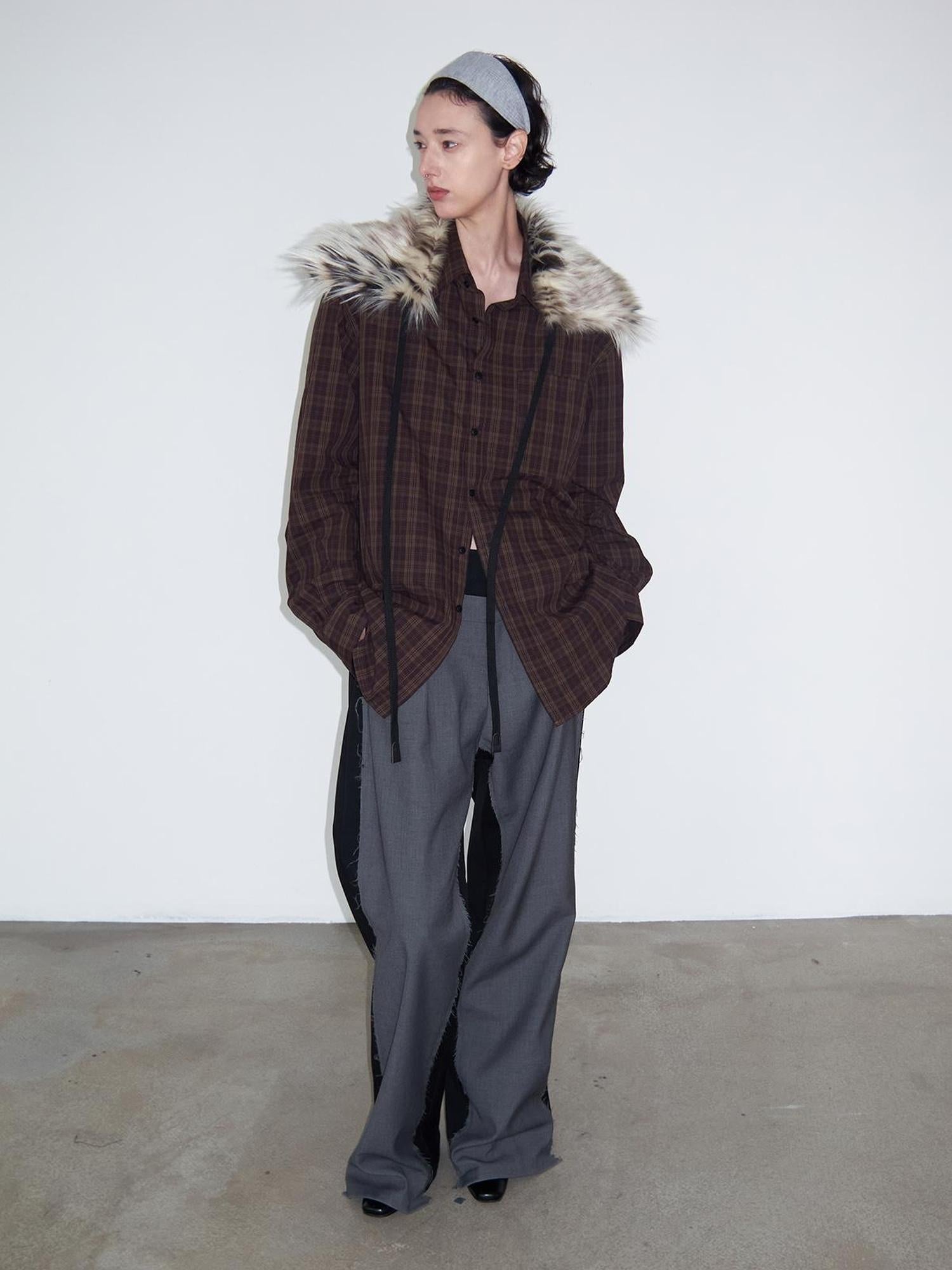 Delivery Vintage Plaid Red Brown Loose FiT-shirt