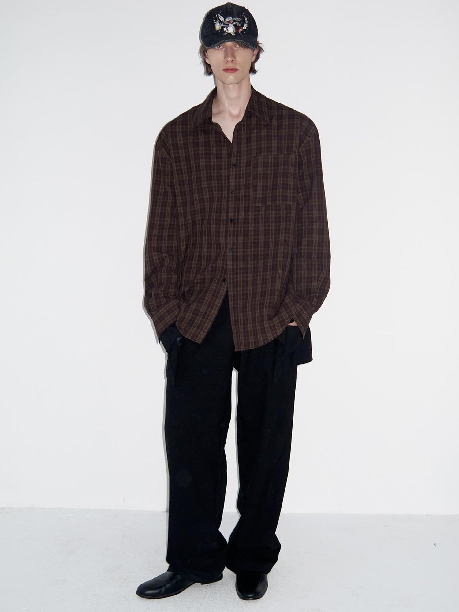 Delivery Vintage Plaid Red Brown Loose FiT-shirt