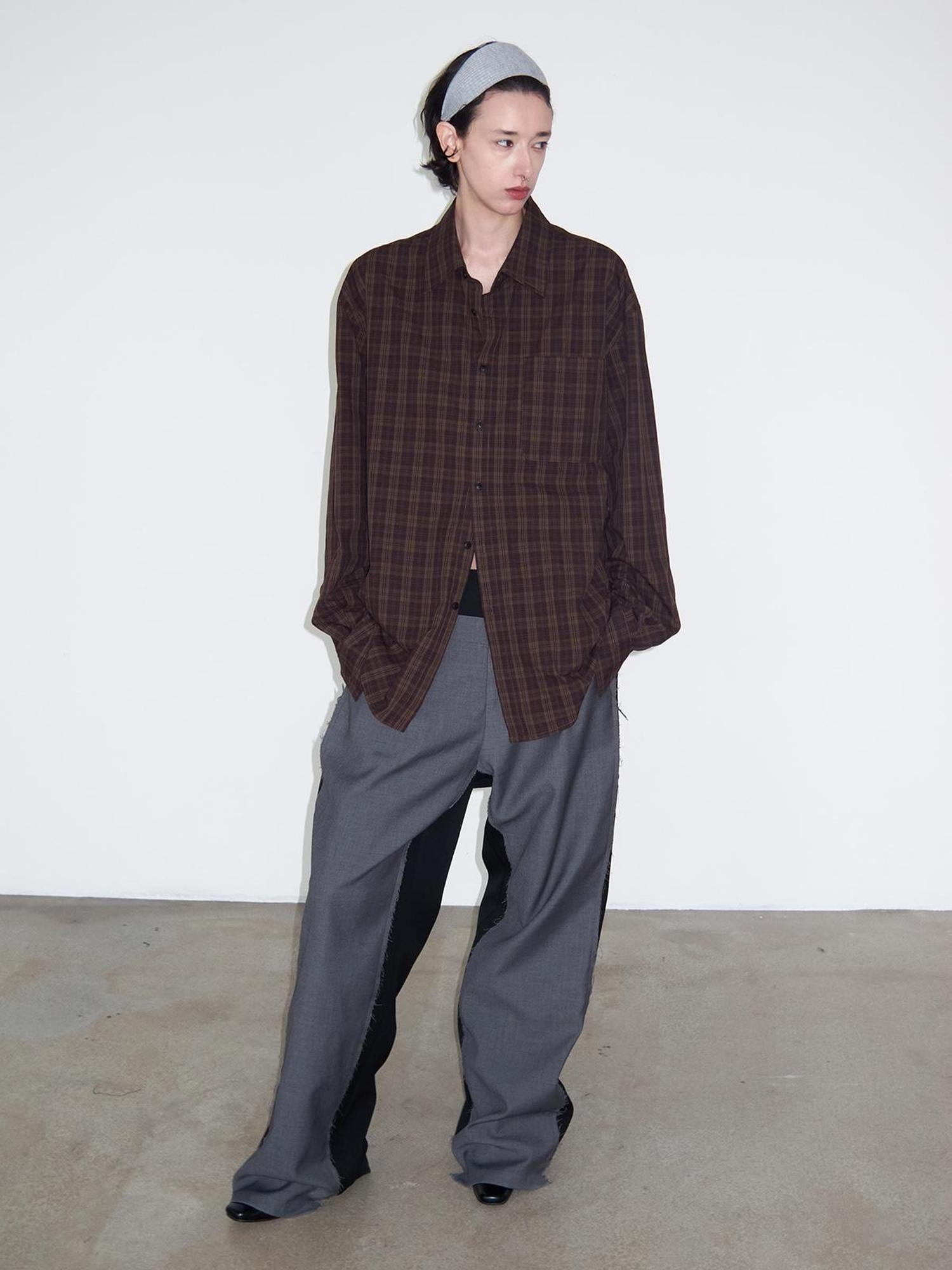 Delivery Vintage Plaid Red Brown Loose FiT-shirt