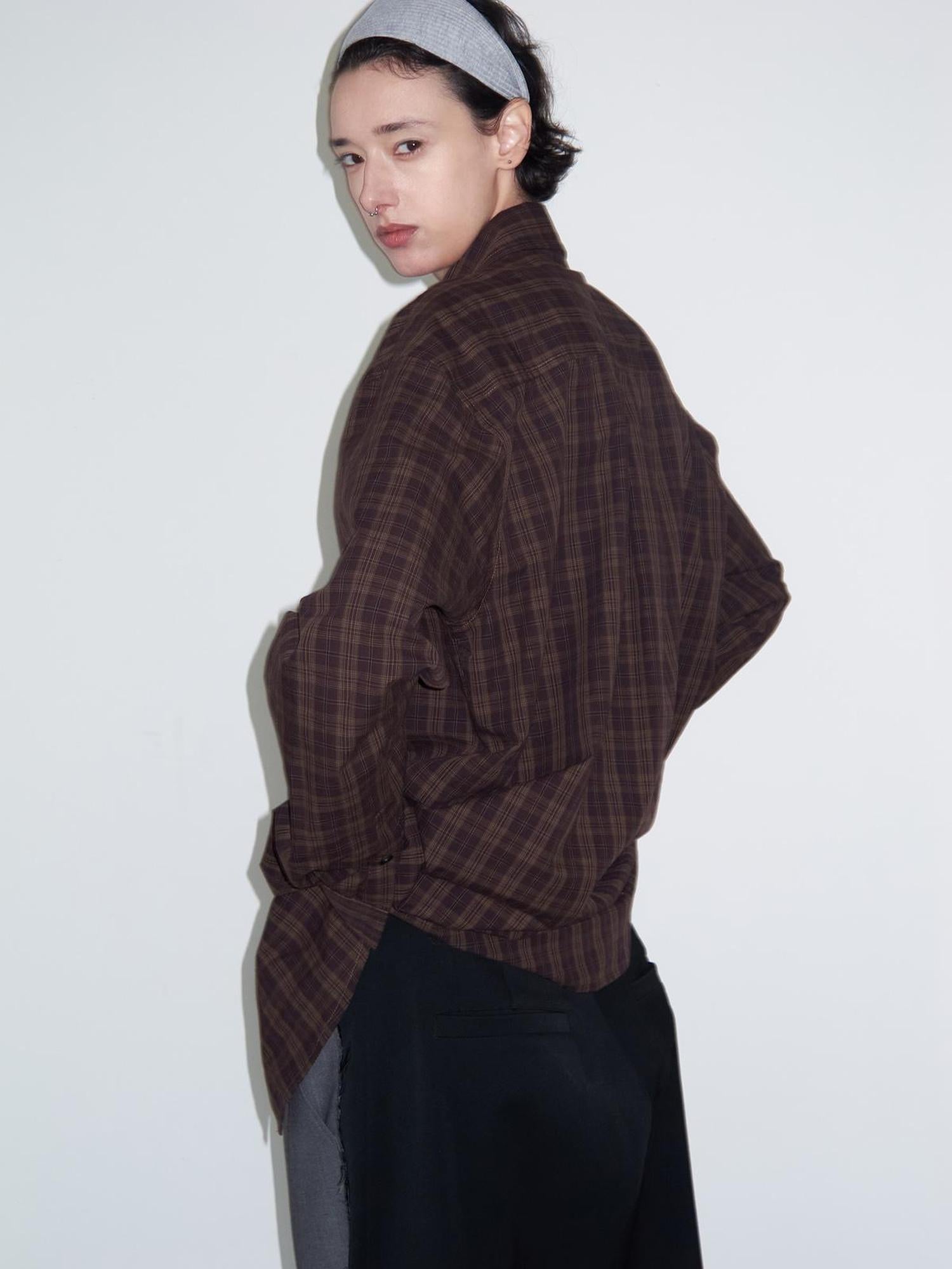 Delivery Vintage Plaid Red Brown Loose FiT-shirt