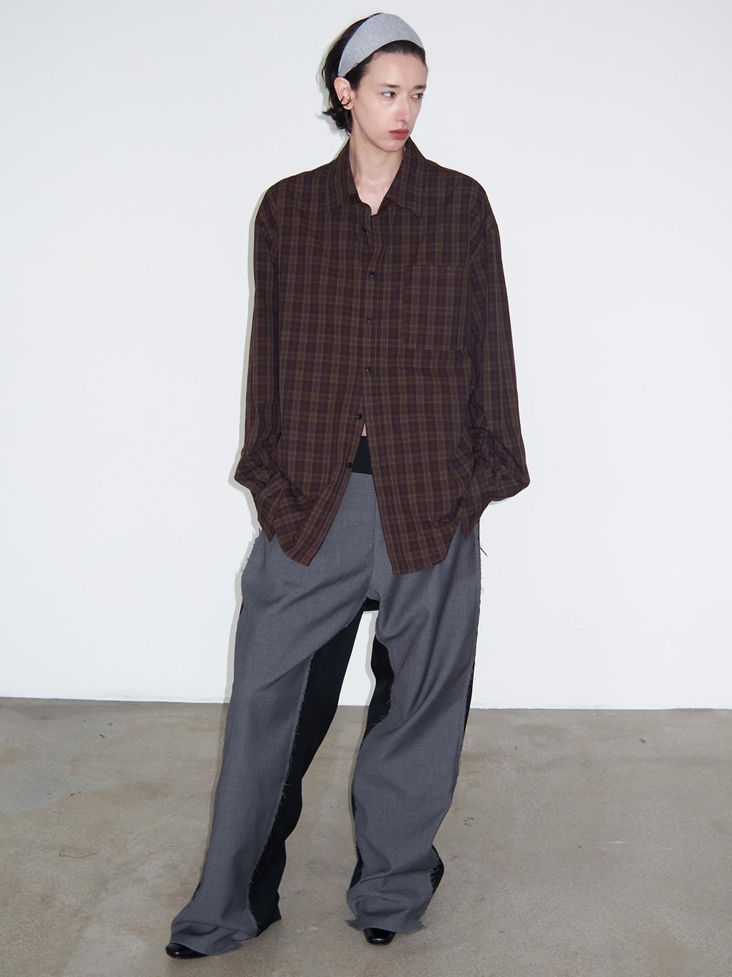 Delivery Vintage Plaid Red Brown Loose FiT-shirt