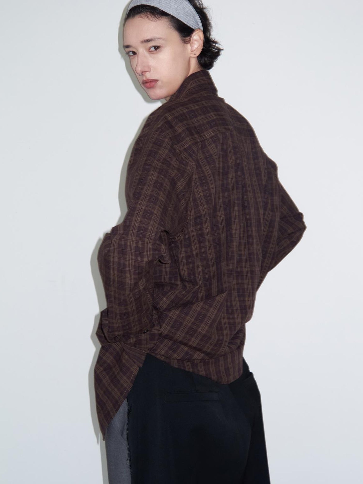 Delivery Vintage Plaid Red Brown Loose FiT-shirt