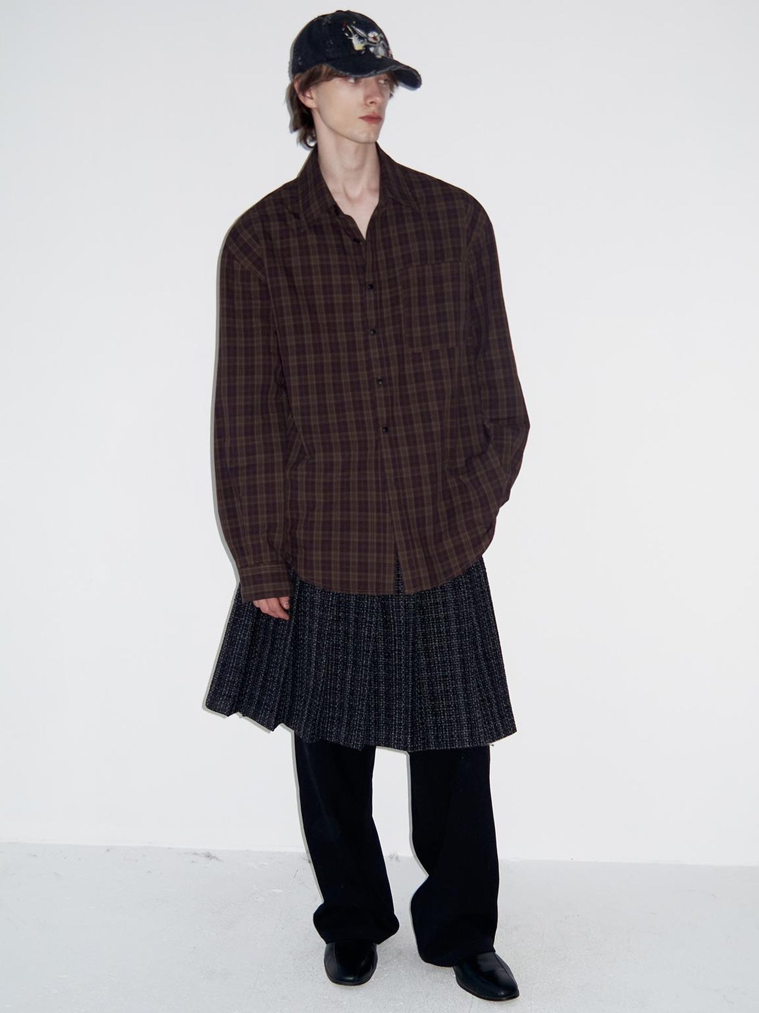 Delivery Vintage Plaid Red Brown Loose FiT-shirt
