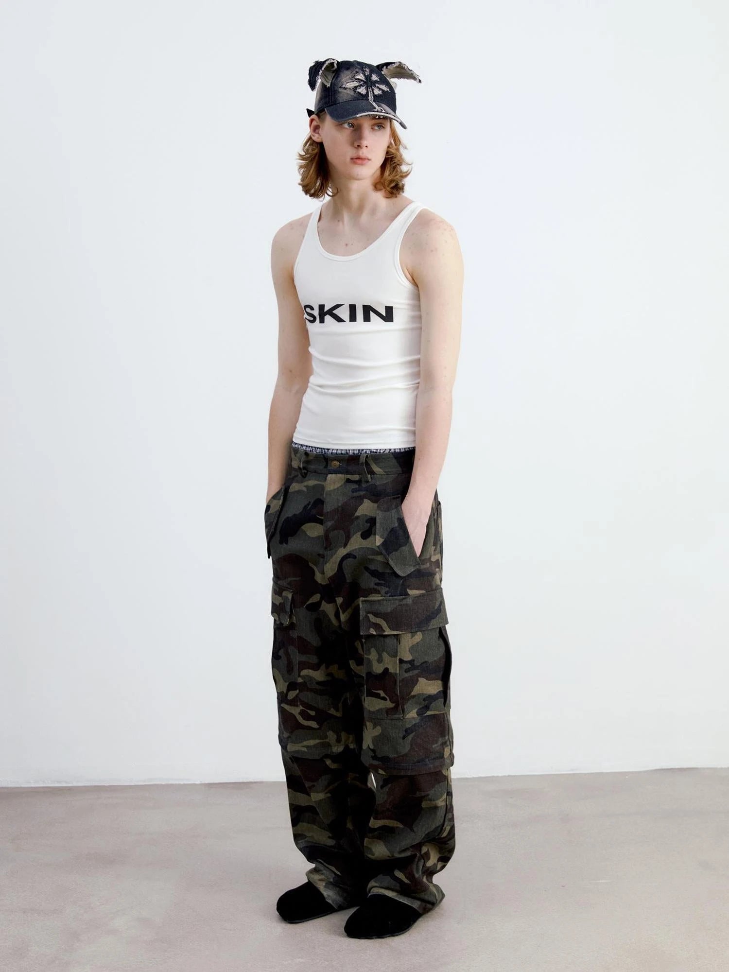 Vintage Washed Camo Cargo Pants Convertible Shorts