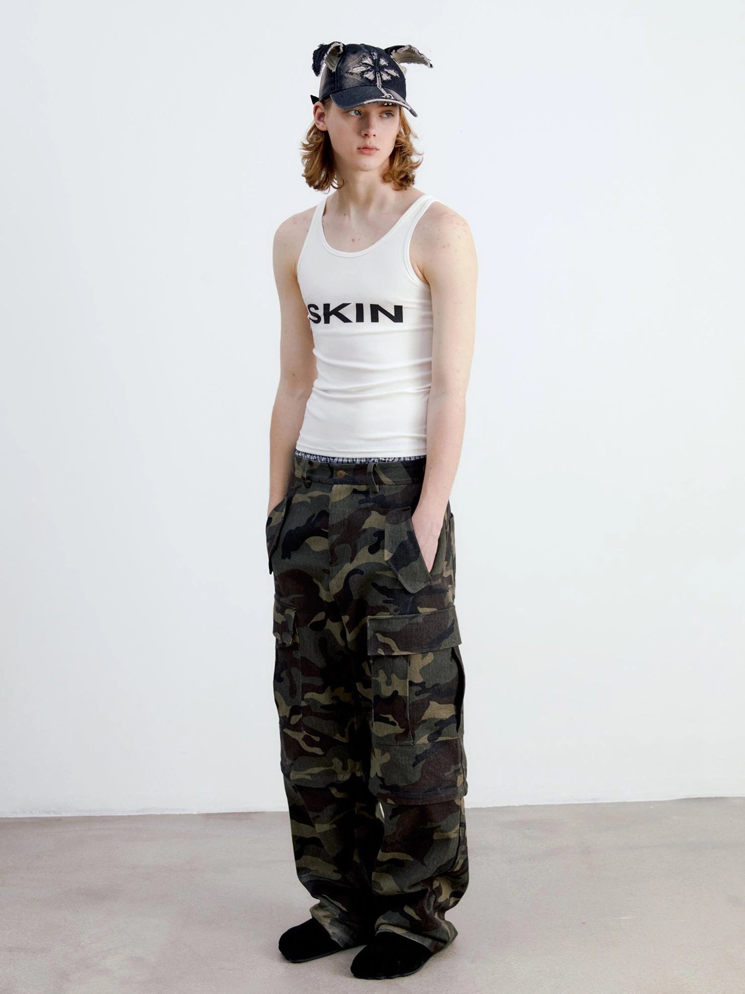 Vintage Washed Camo Cargo Pants Convertible Shorts