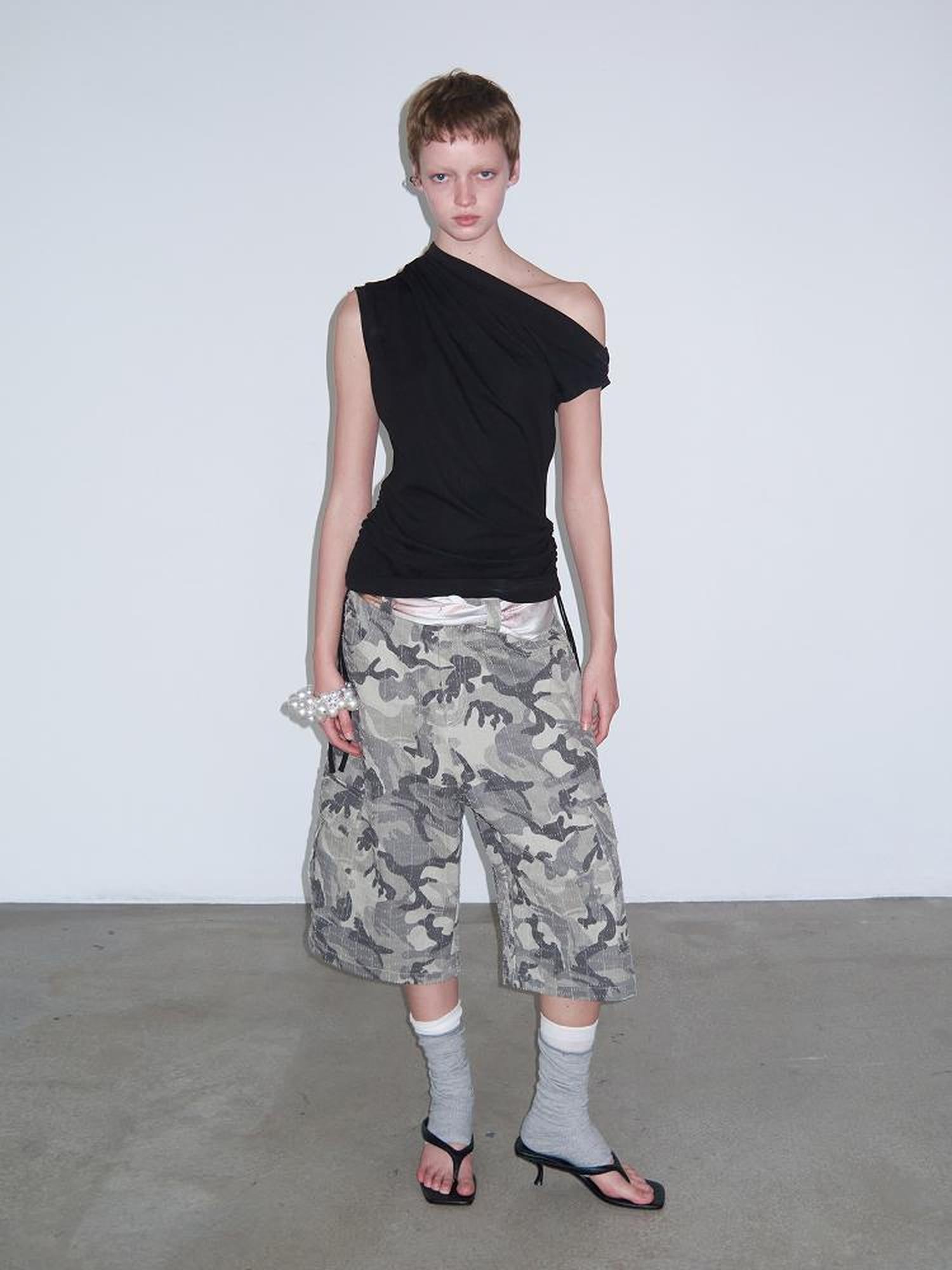 Delivery Vintage Washed Camo Cargo Shorts With Distressed Details