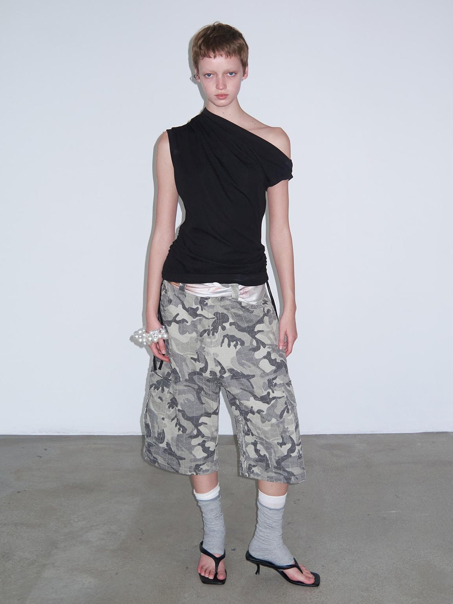 Delivery Vintage Washed Camo Cargo Shorts With Distressed Details