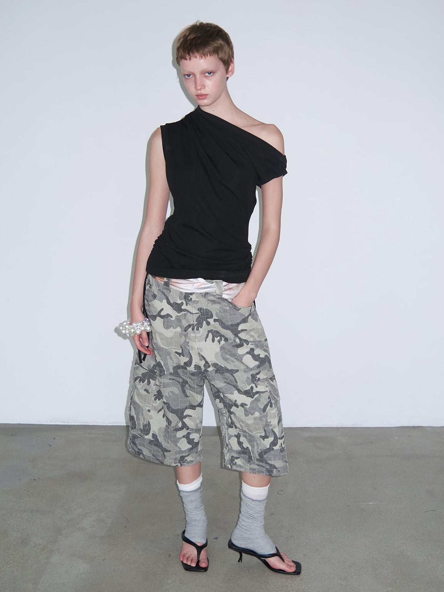 Delivery Vintage Washed Camo Cargo Shorts With Distressed Details