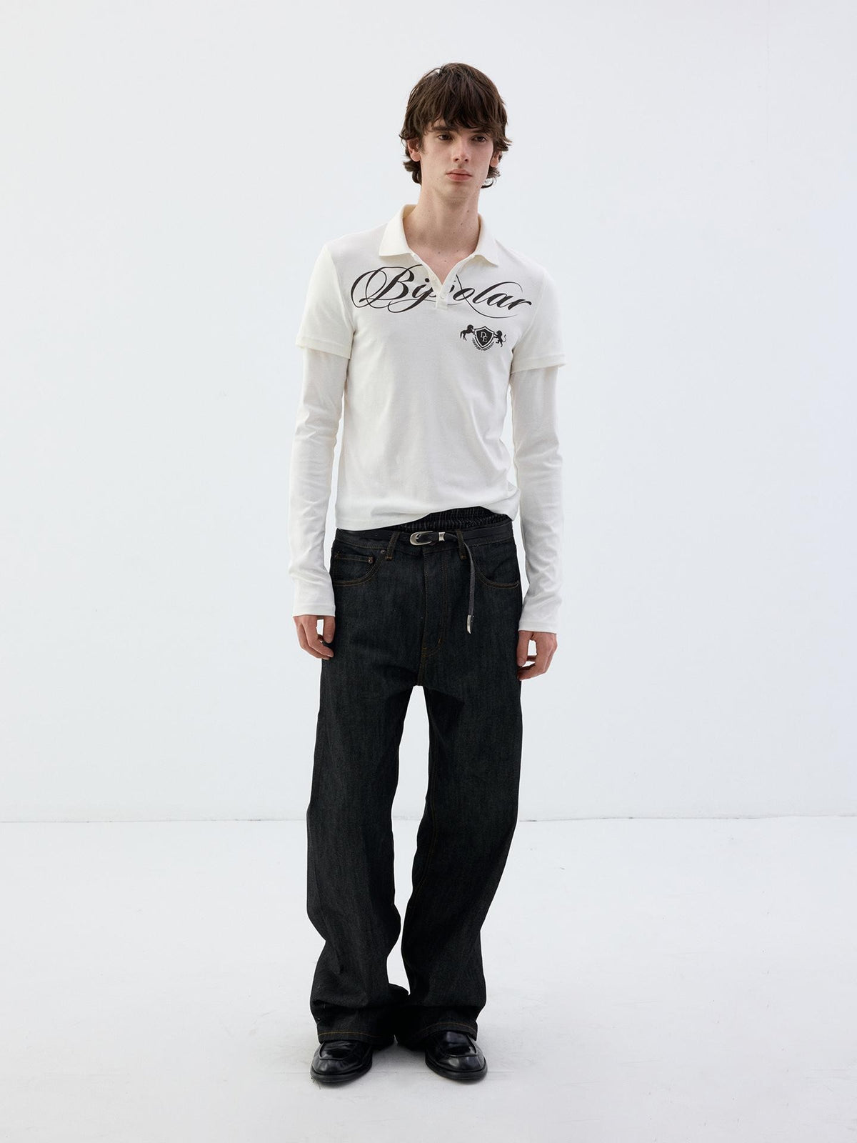 Delivery White Faux Two Piece English Print Polo Neck Women&