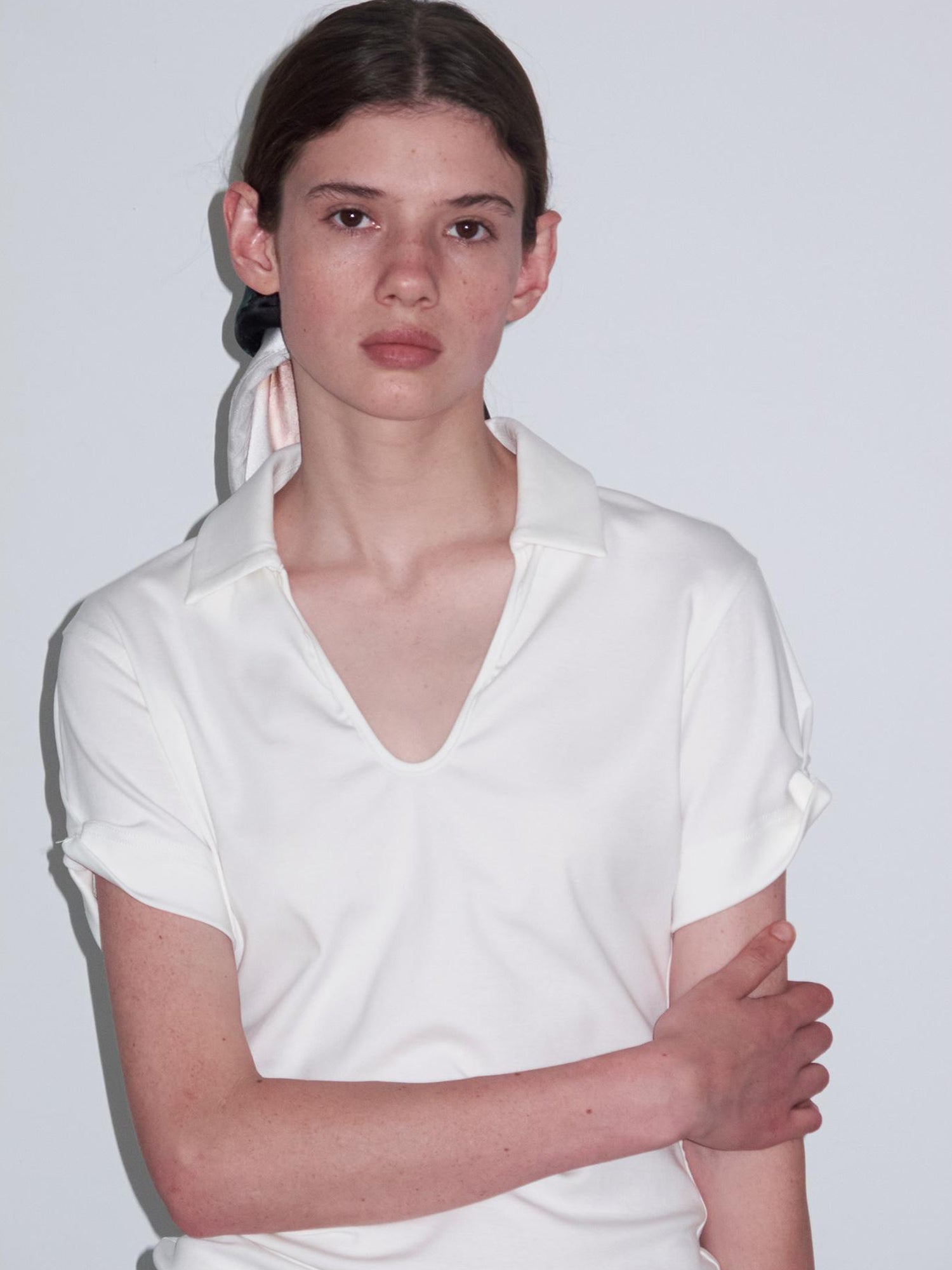 Delivery Women Knit Polo T-shirt With Small Collar White Pink