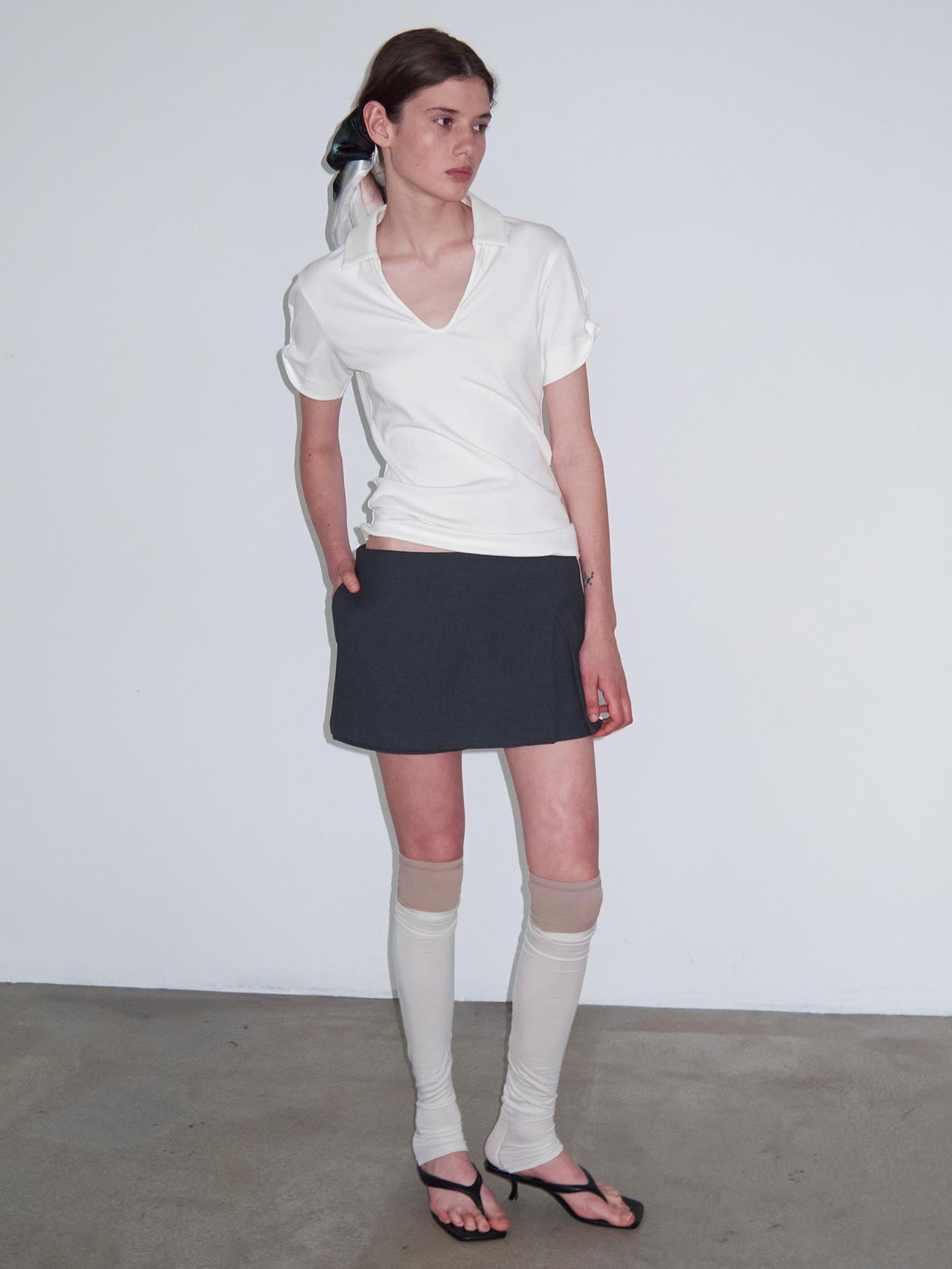 Delivery Women Knit Polo T-shirt With Small Collar White Pink