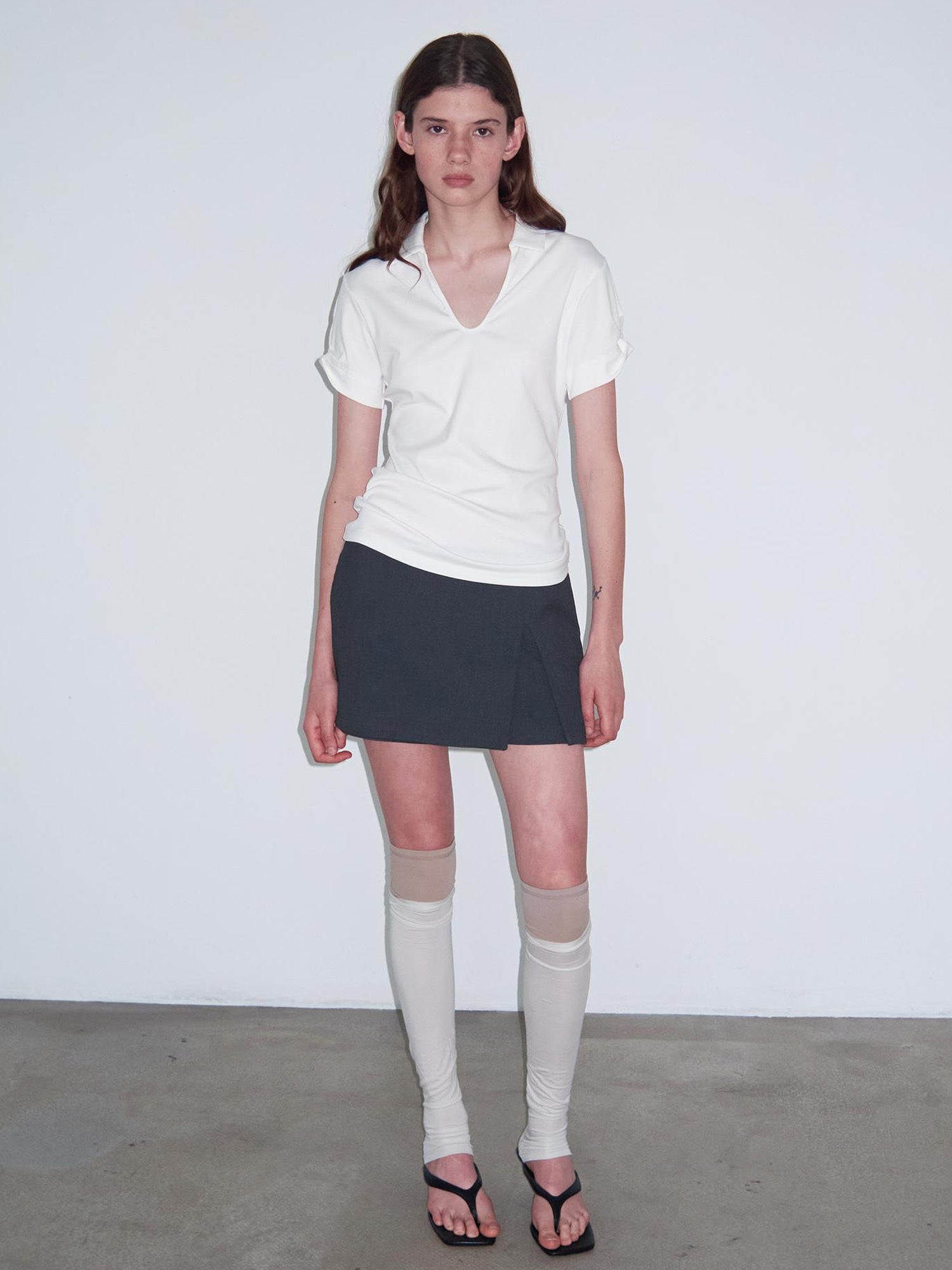 Delivery Women Knit Polo T-shirt With Small Collar White Pink